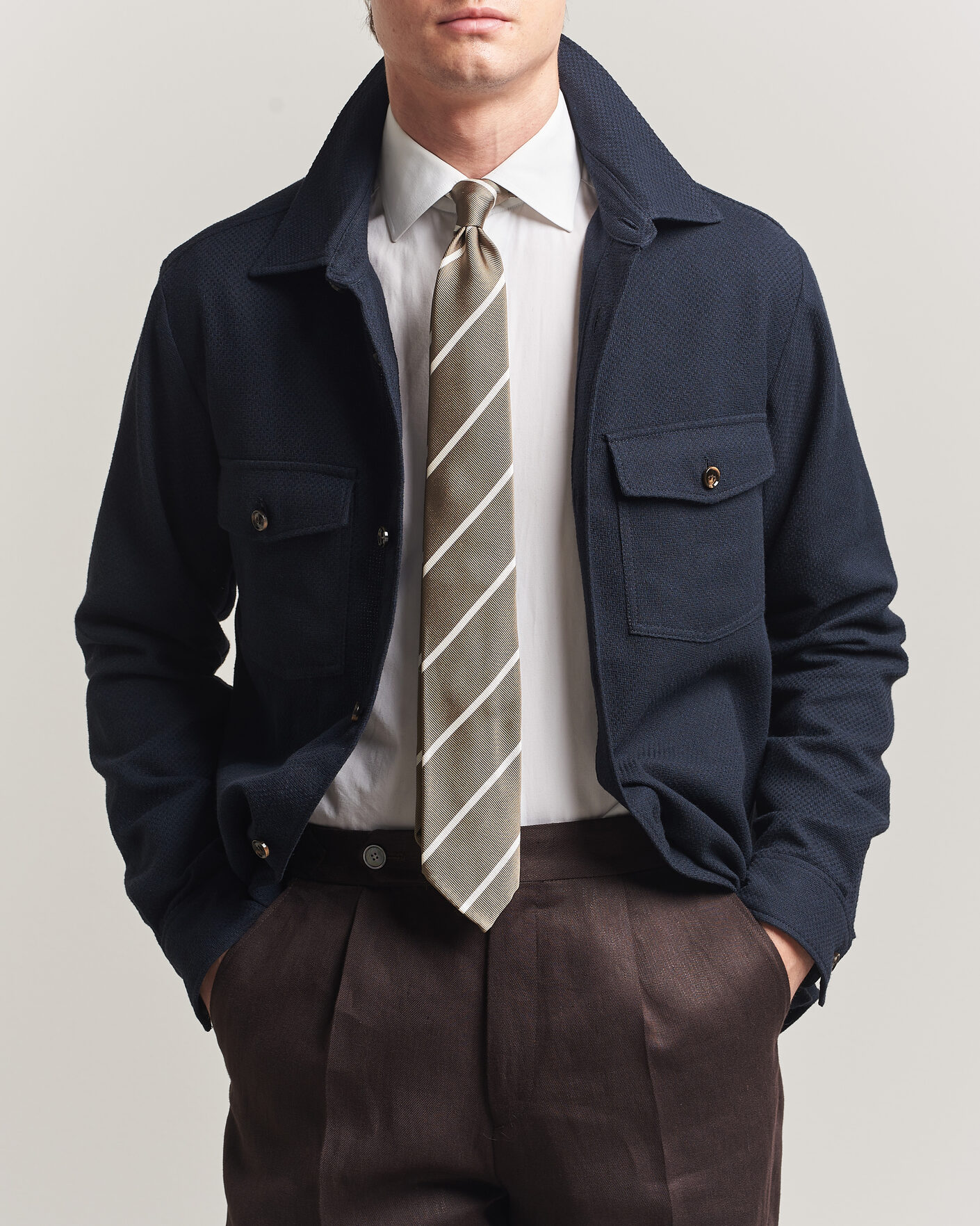 Uomini | Camicie | Oscar Jacobson | Magnus Structure Cotton Overshirt Navy