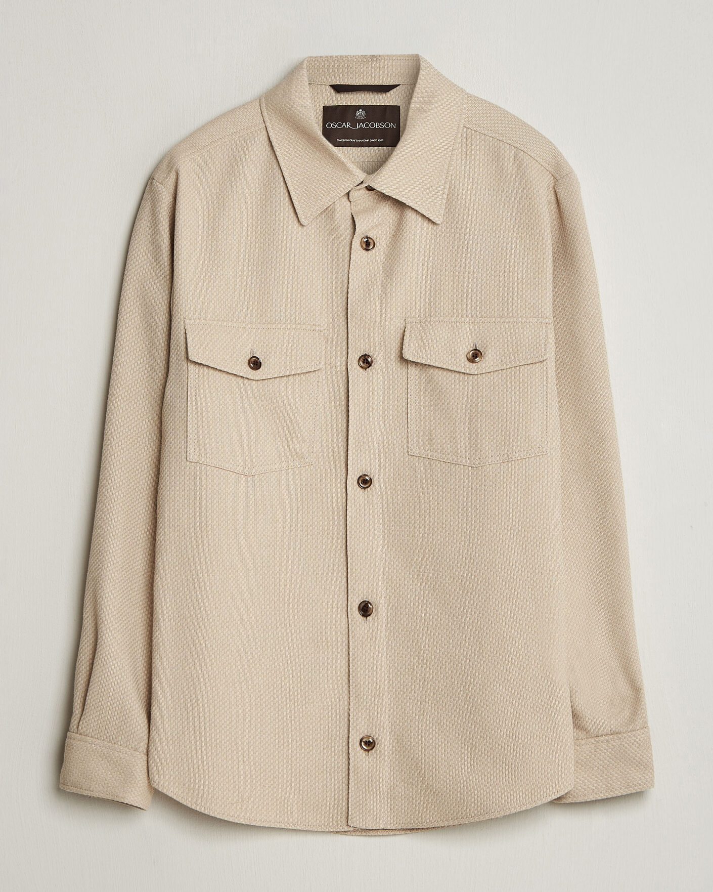 Uomini | Camicie | Oscar Jacobson | Magnus Structure Cotton Overshirt Beige