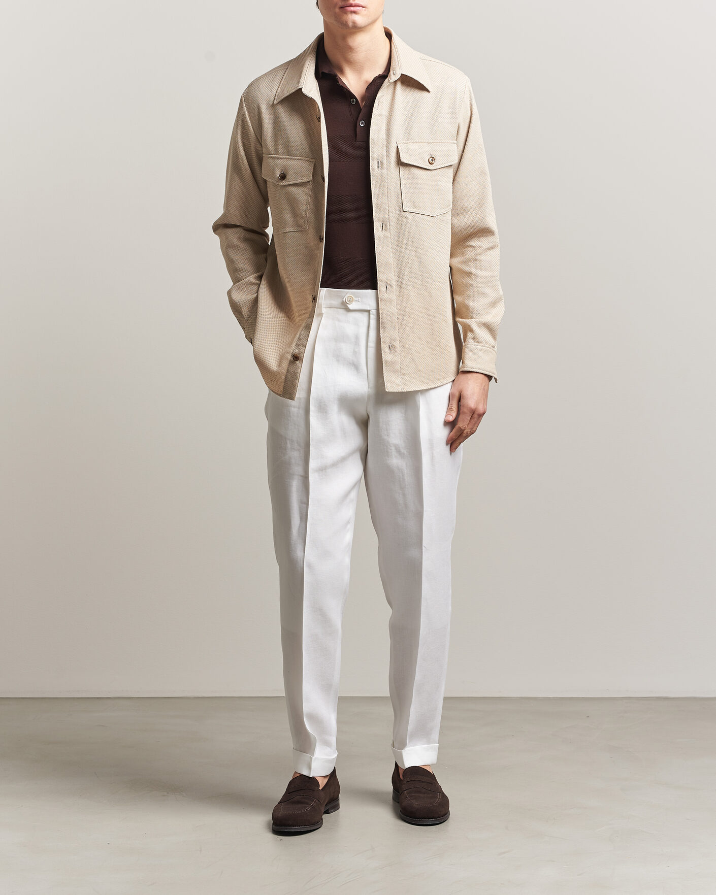 Uomini | Camicie | Oscar Jacobson | Magnus Structure Cotton Overshirt Beige