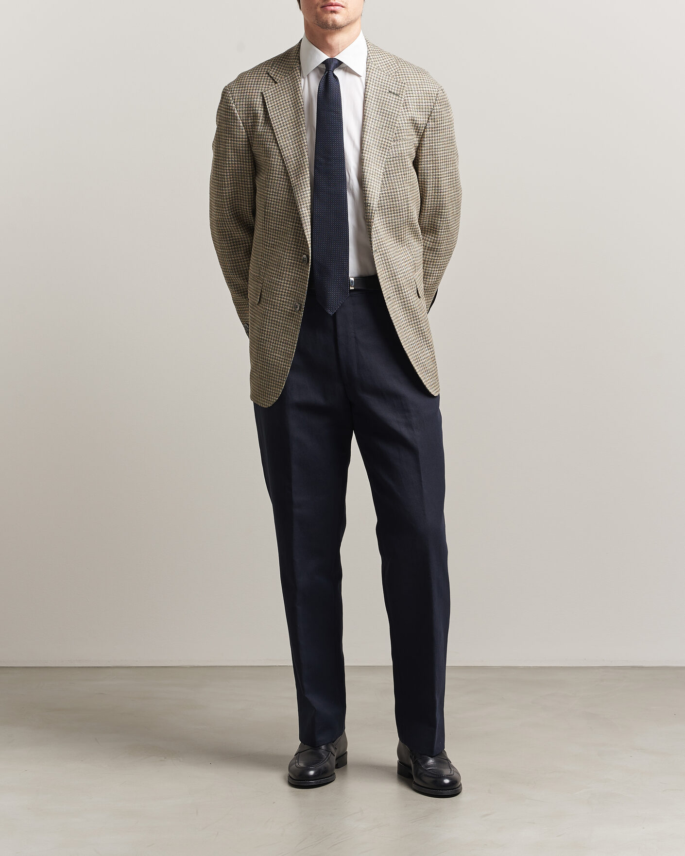 Uomini | Pantaloni | Oscar Jacobson | Del Cotton/Linen Trousers Navy