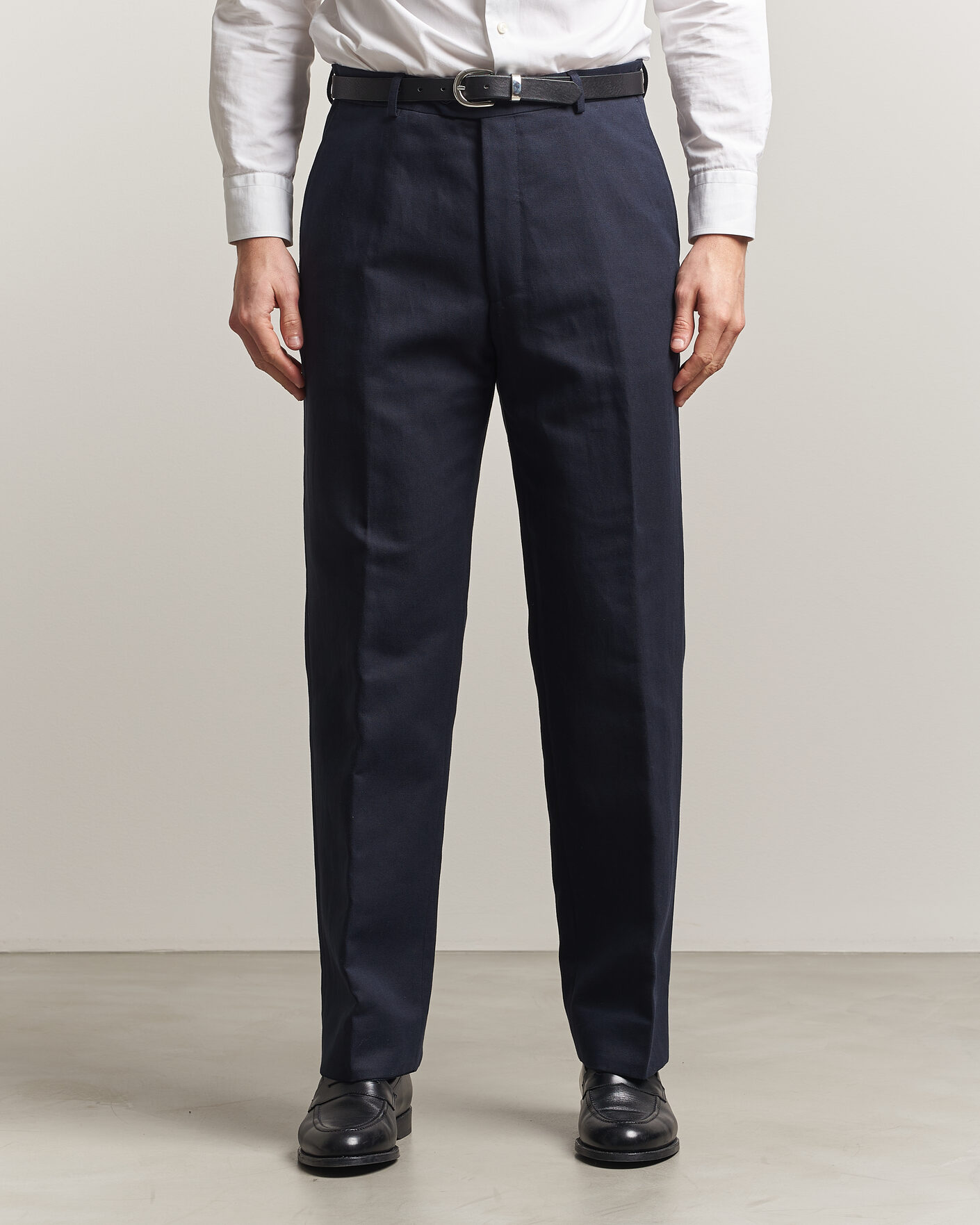 Uomini | Pantaloni | Oscar Jacobson | Del Cotton/Linen Trousers Navy