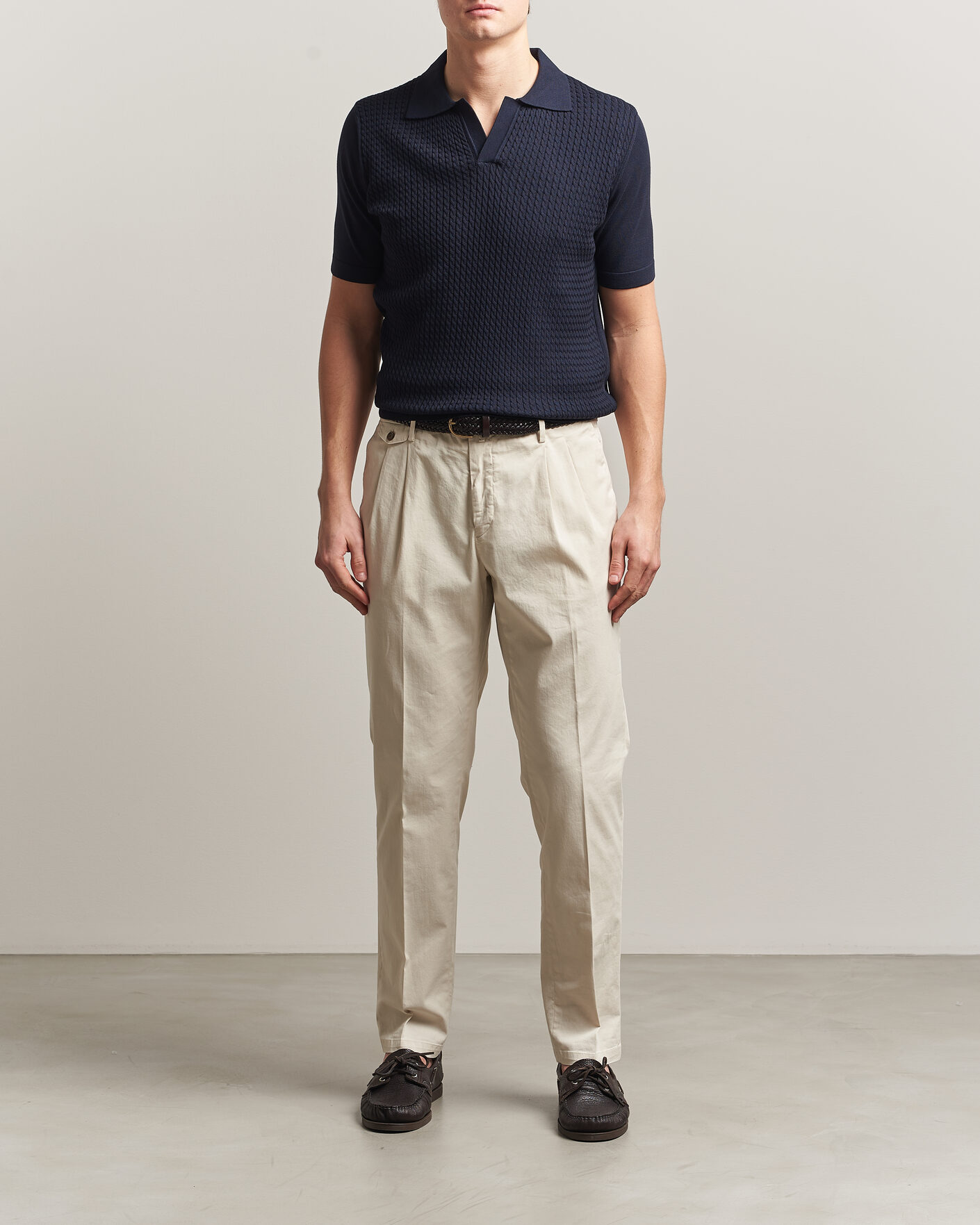Uomini | Polo | Oscar Jacobson | Alf Structured Cotton Polo Navy