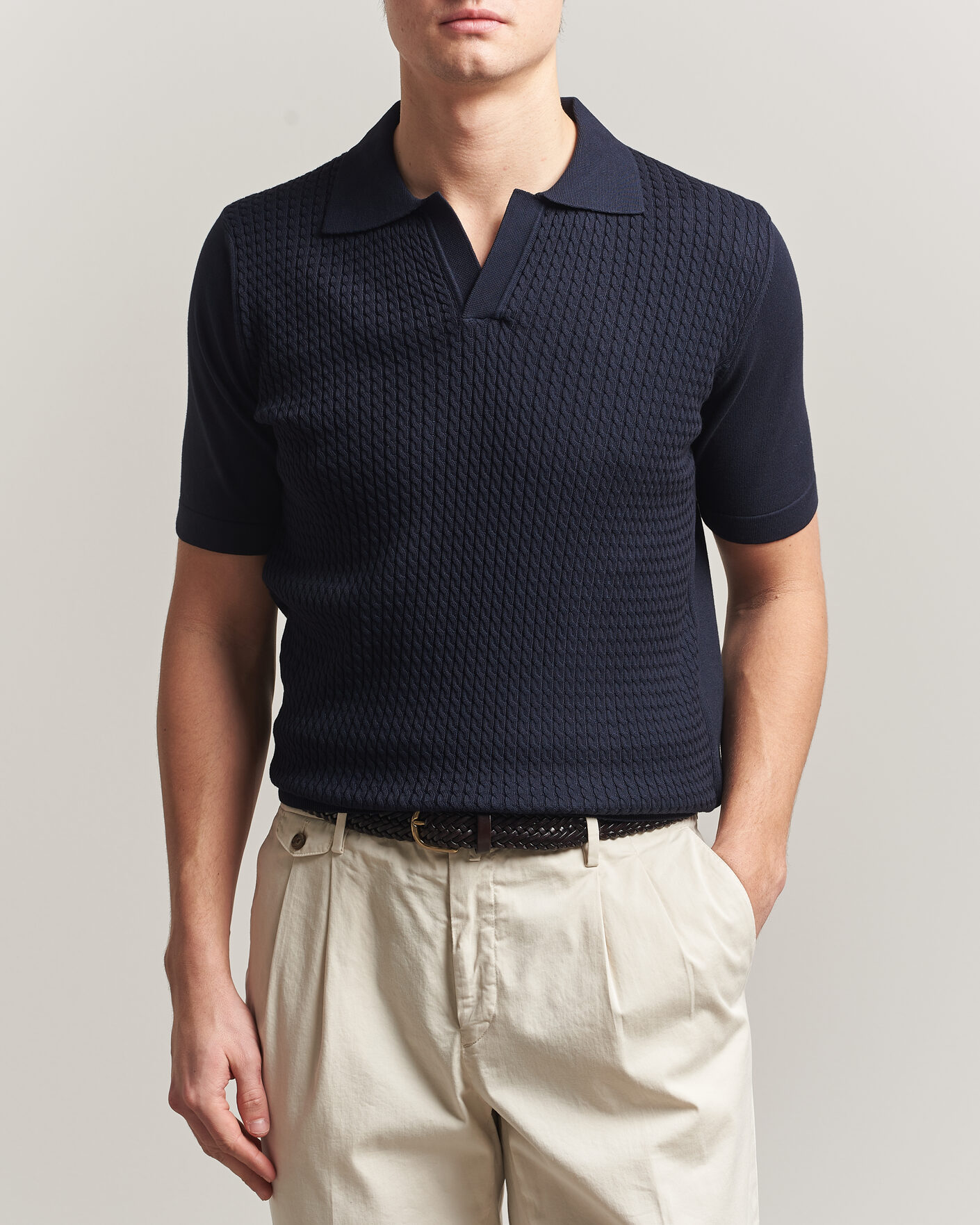 Uomini | Polo | Oscar Jacobson | Alf Structured Cotton Polo Navy