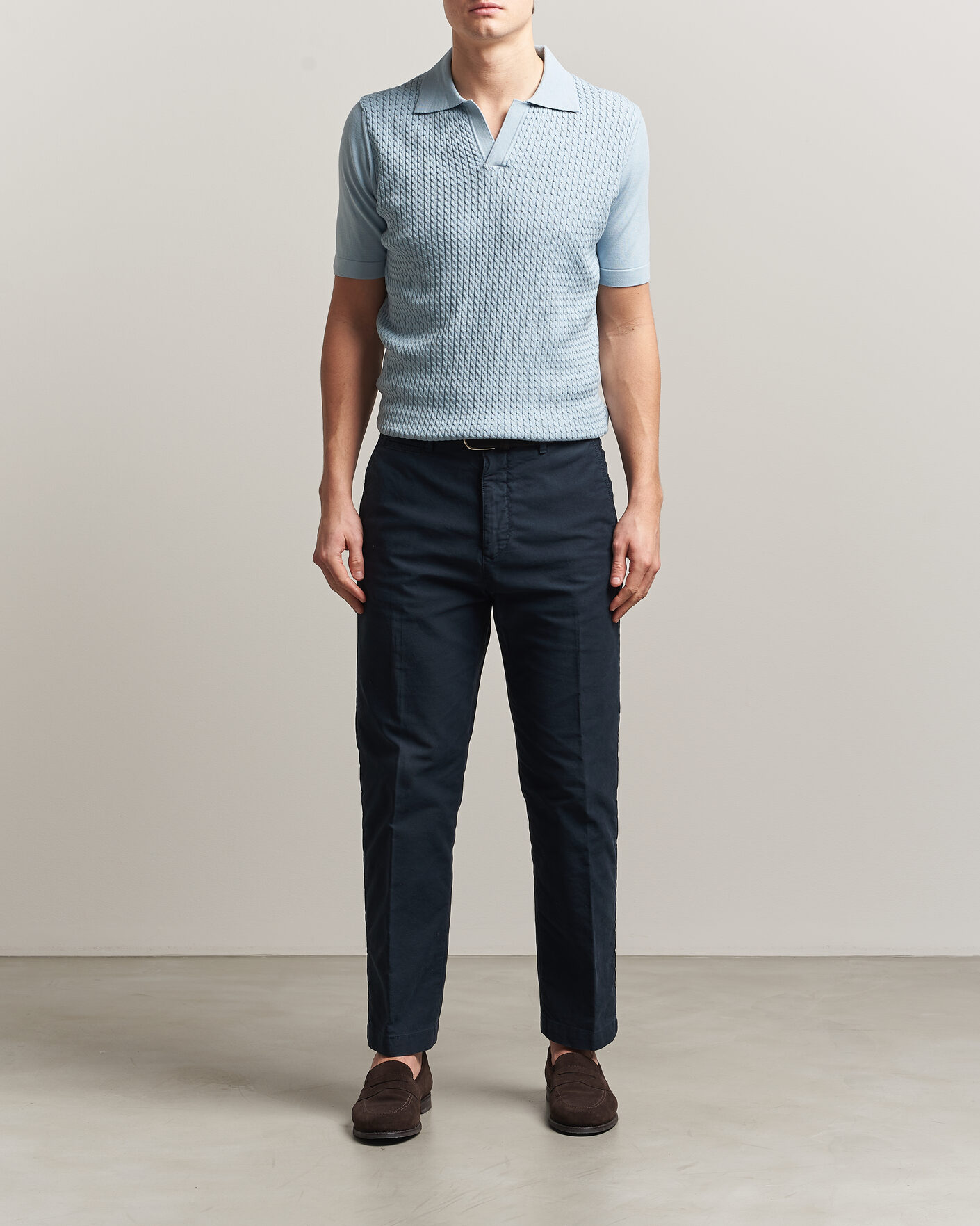Uomini | Polo | Oscar Jacobson | Alf Structured Cotton Polo Light Blue