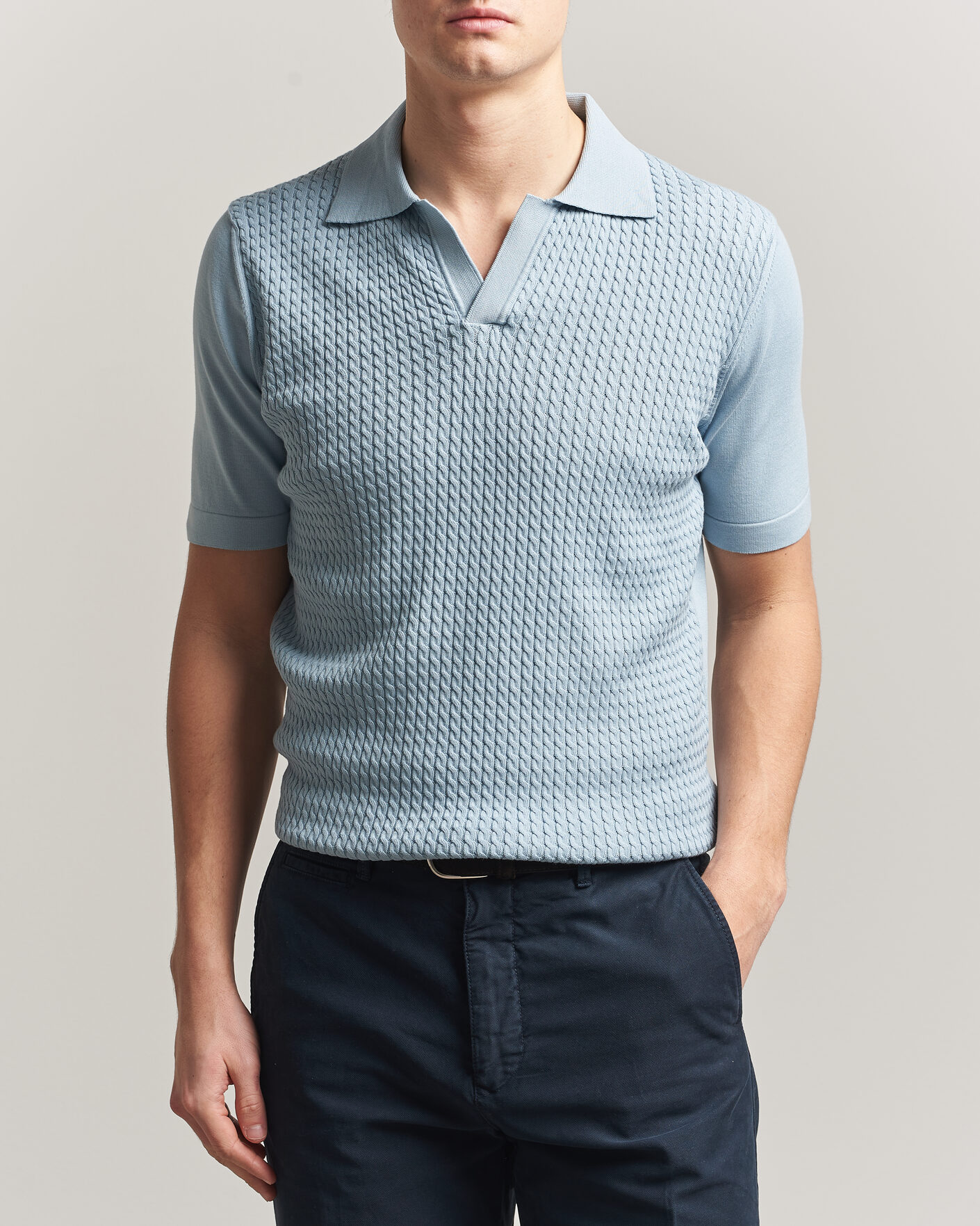 Uomini | Polo | Oscar Jacobson | Alf Structured Cotton Polo Light Blue