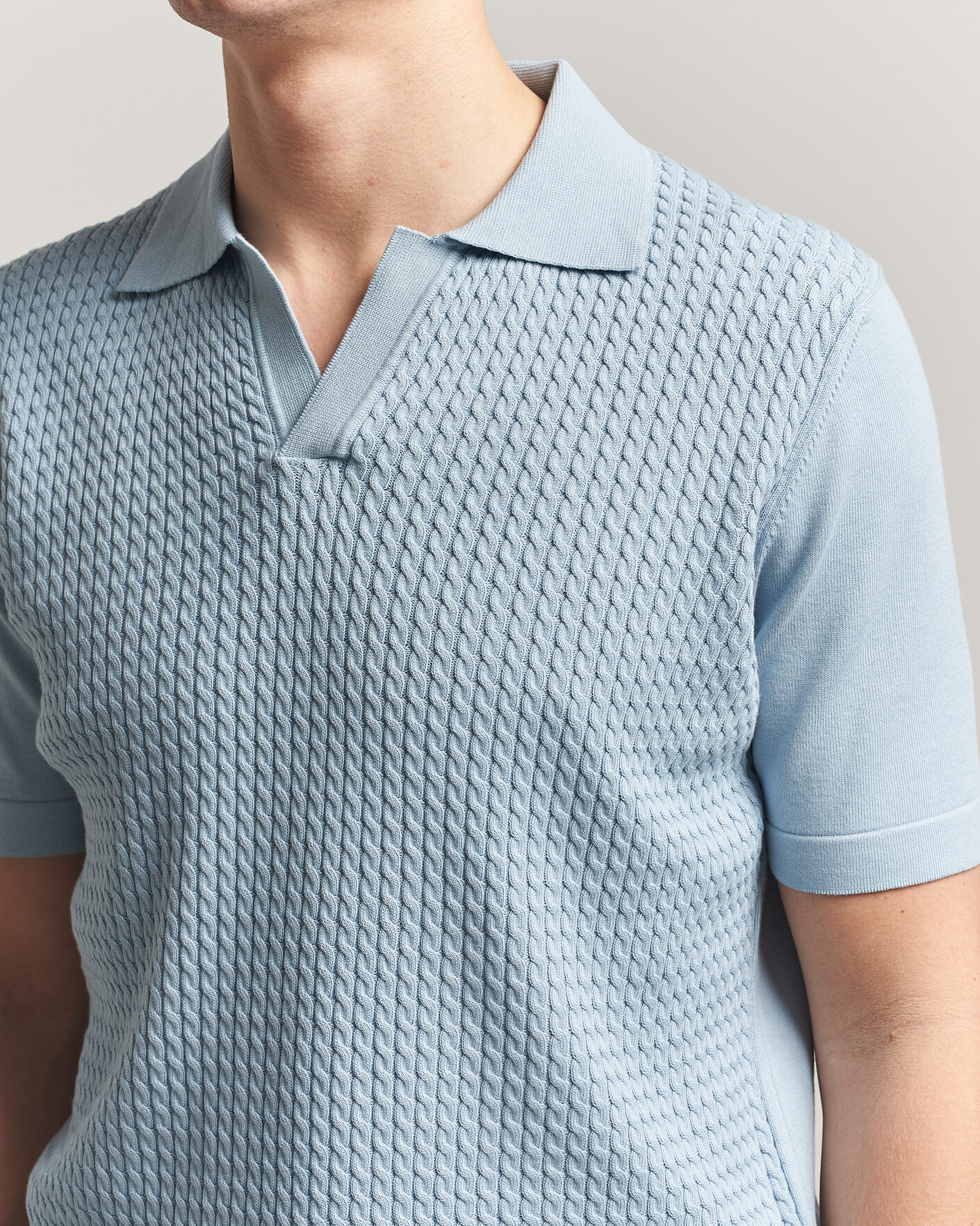 Uomini | Polo | Oscar Jacobson | Alf Structured Cotton Polo Light Blue