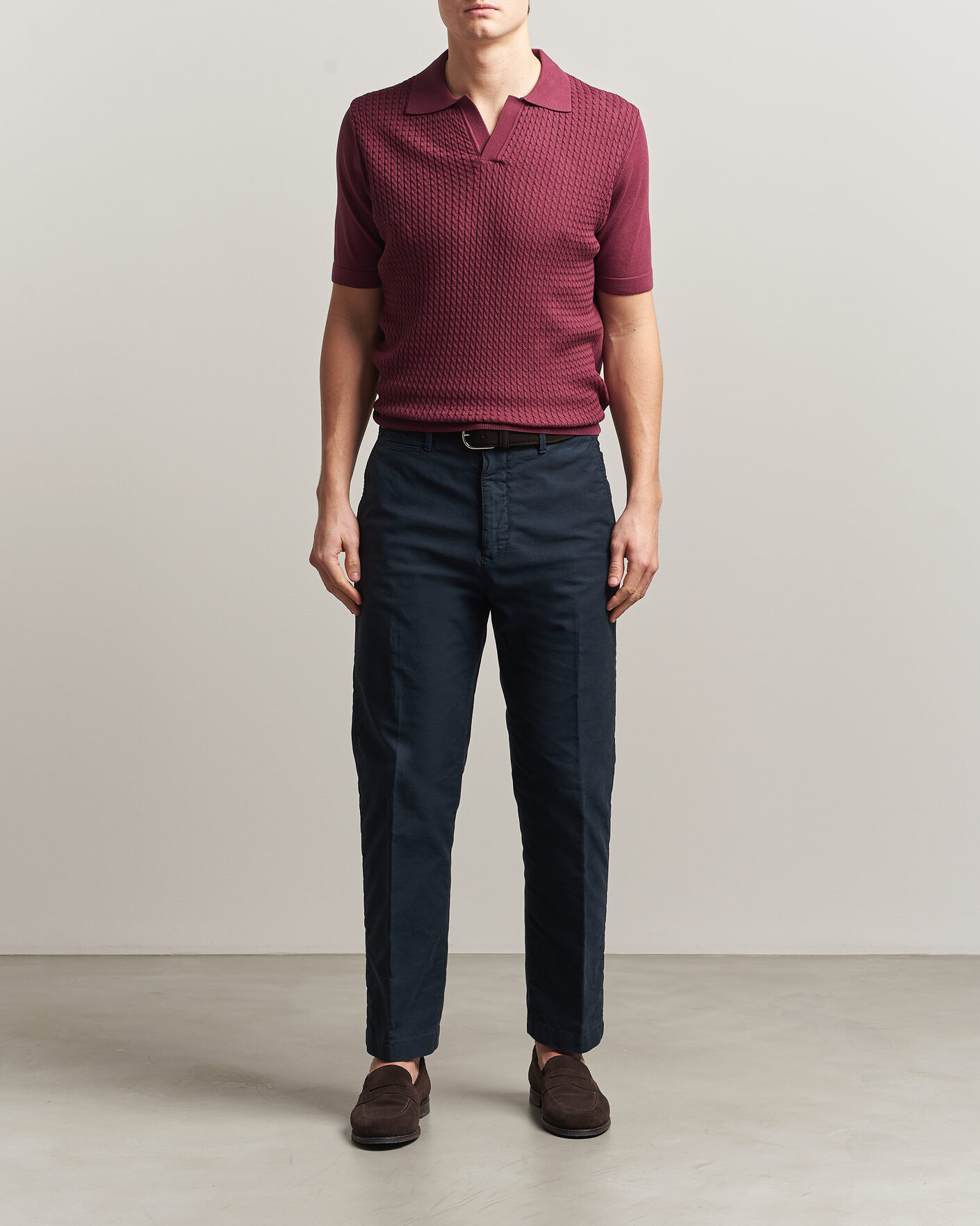 Uomini | Polo | Oscar Jacobson | Alf Structured Cotton Polo Wine Red