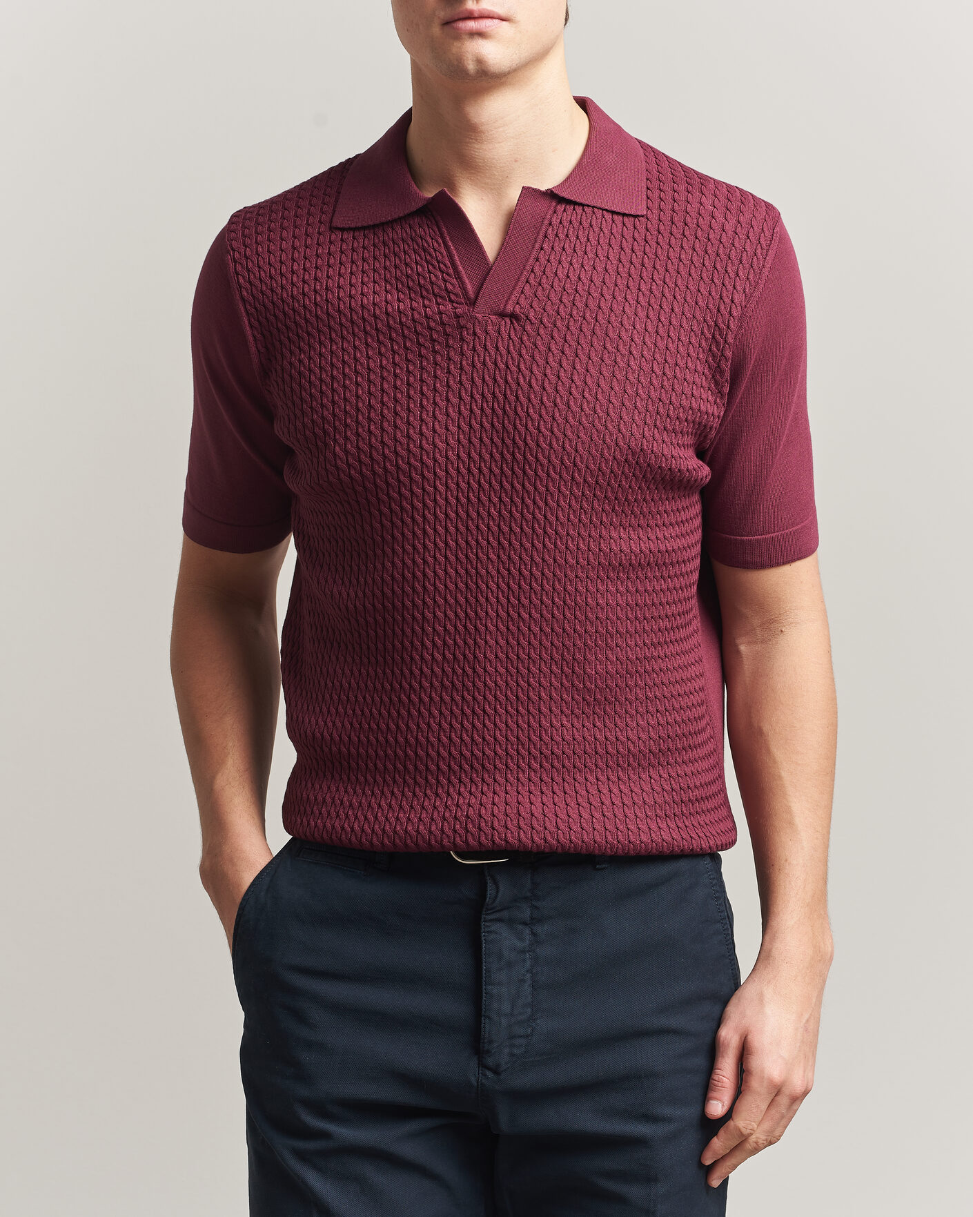 Uomini | Polo | Oscar Jacobson | Alf Structured Cotton Polo Wine Red