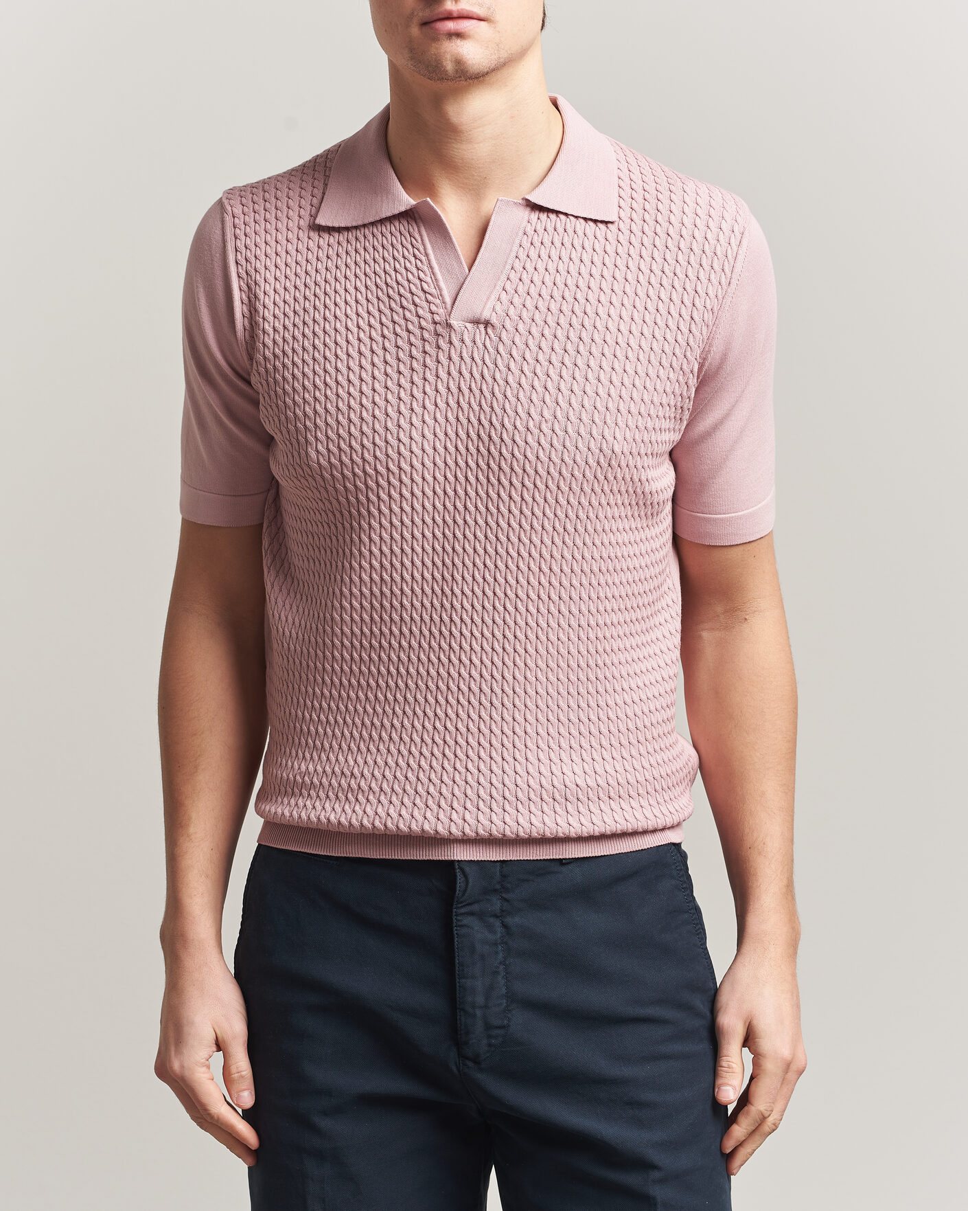 Uomini | Polo | Oscar Jacobson | Alf Structured Cotton Polo Pink