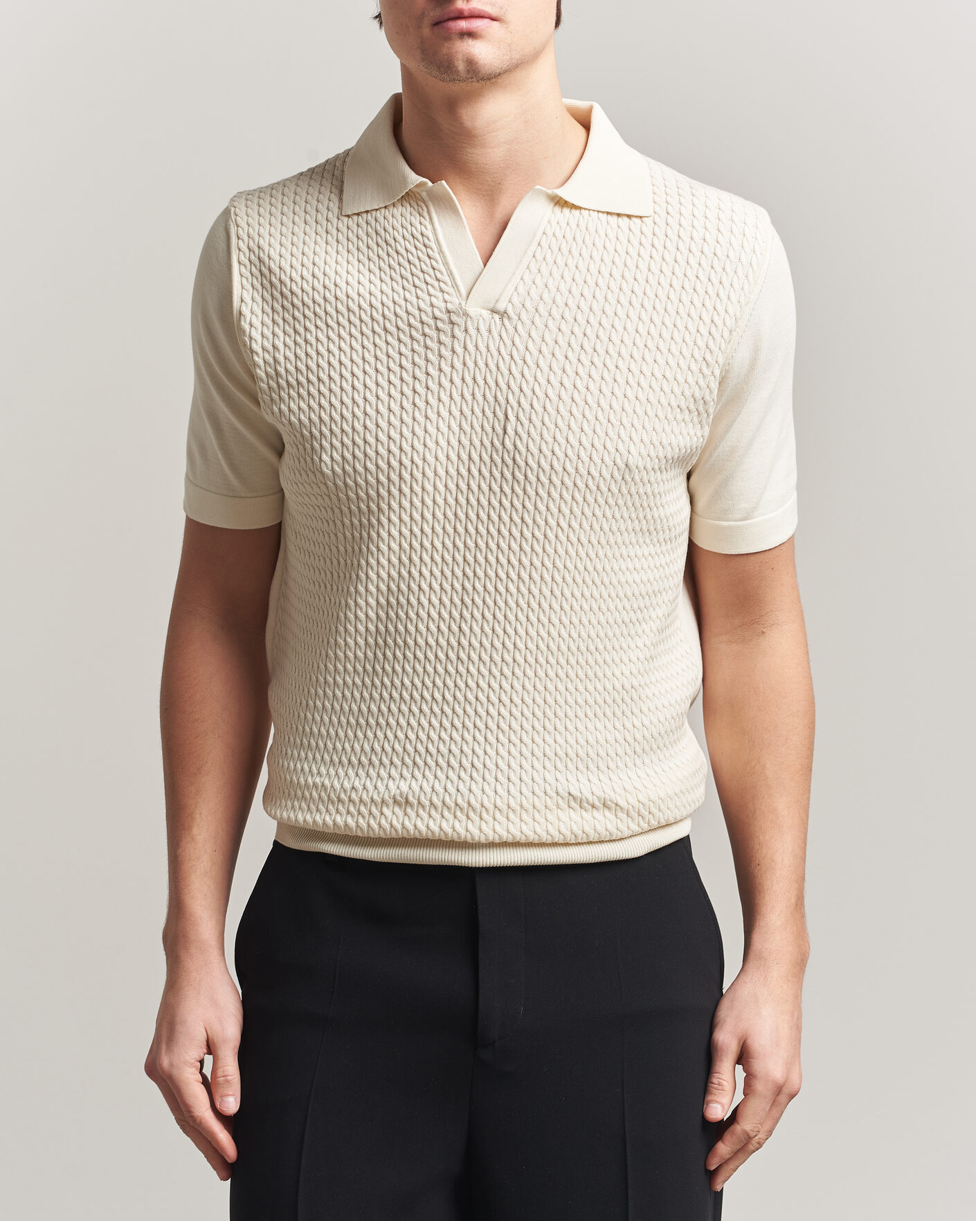 Uomini | Polo | Oscar Jacobson | Alf Structured Cotton Polo Off White