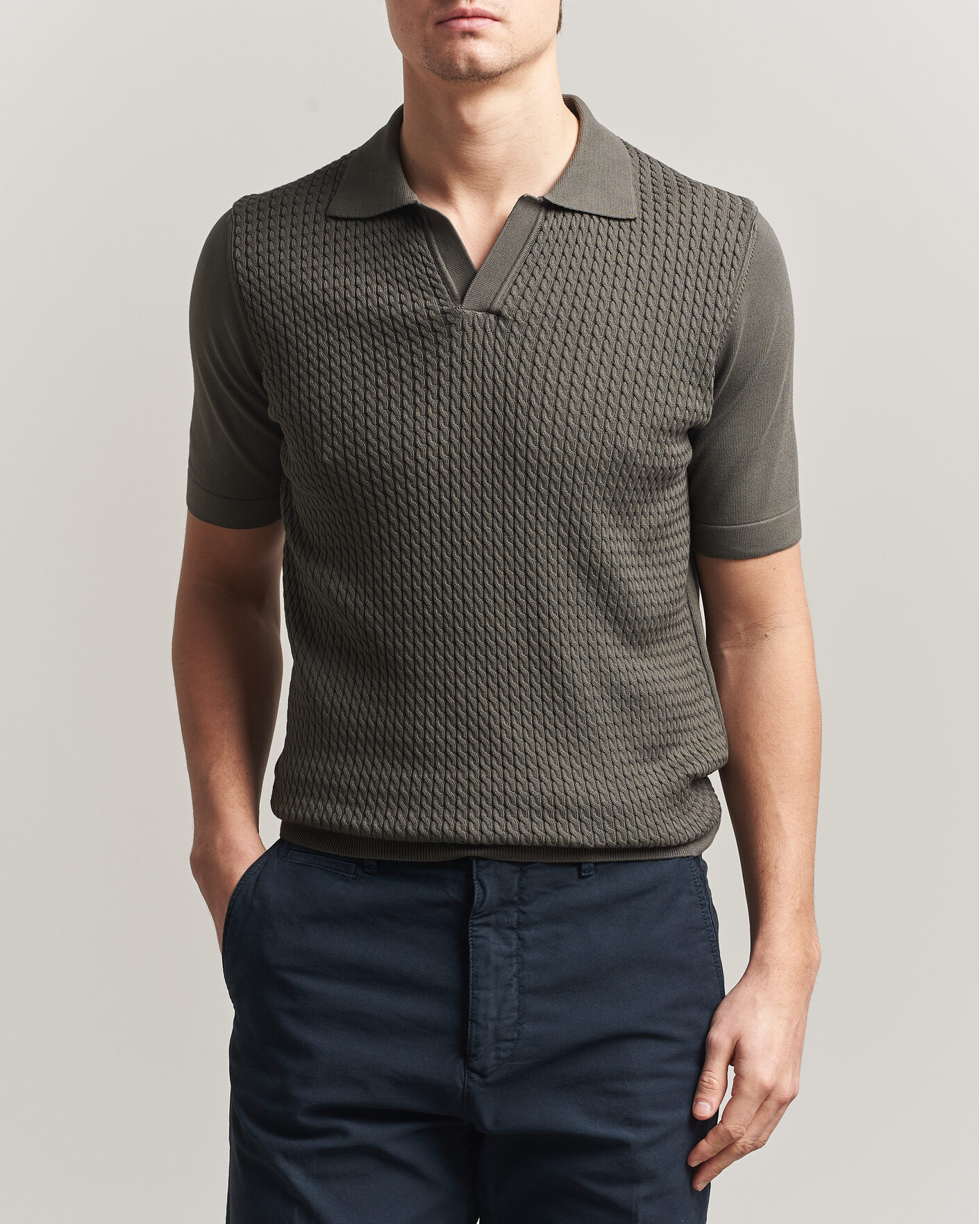 Uomini | Polo | Oscar Jacobson | Alf Structured Cotton Polo Green