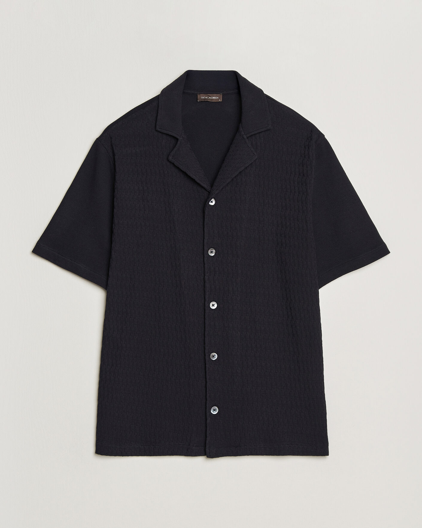 Uomini | Camicie | Oscar Jacobson | Kirk Knitted Short Sleeve Shirt Navy