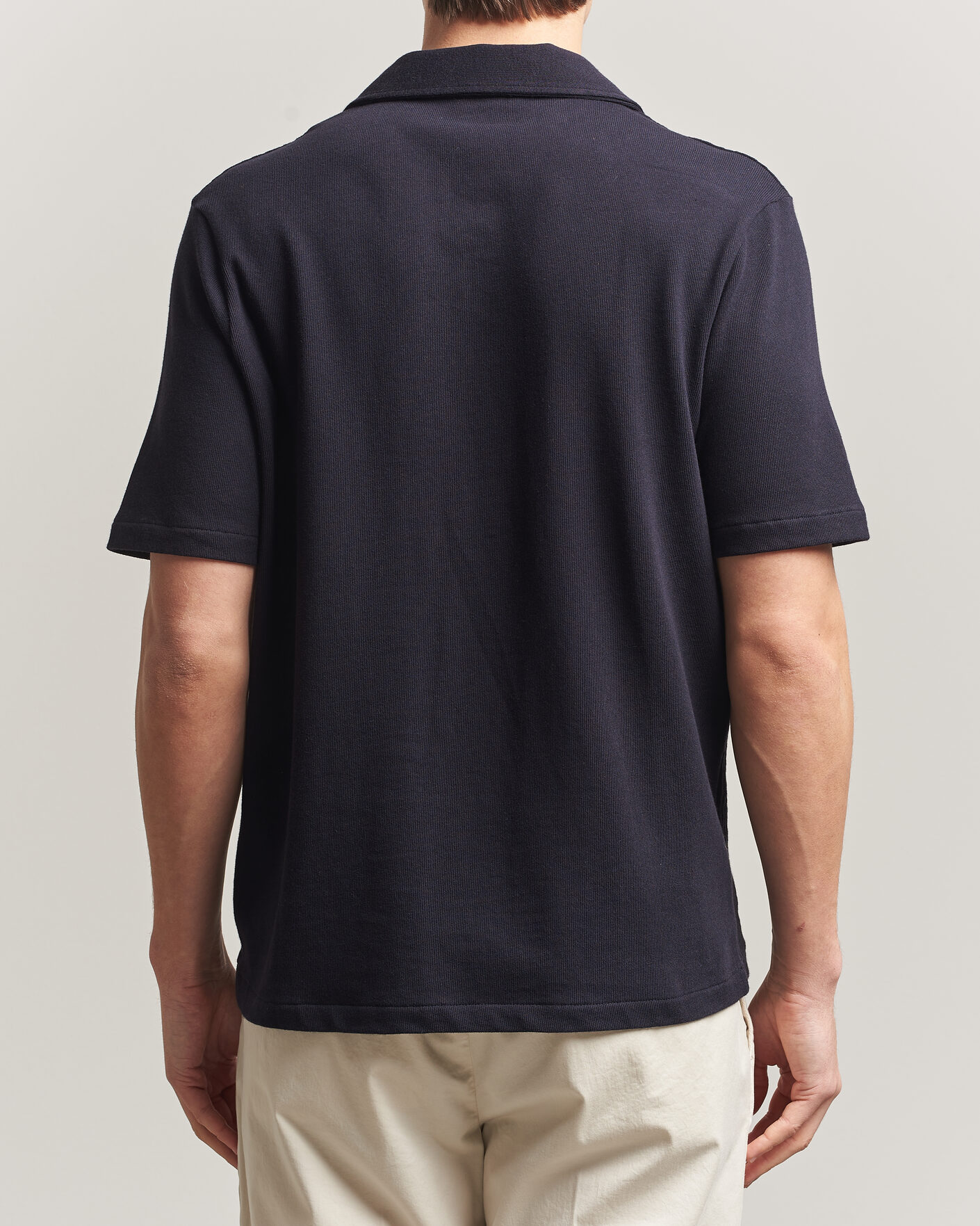 Uomini | Camicie | Oscar Jacobson | Kirk Knitted Short Sleeve Shirt Navy