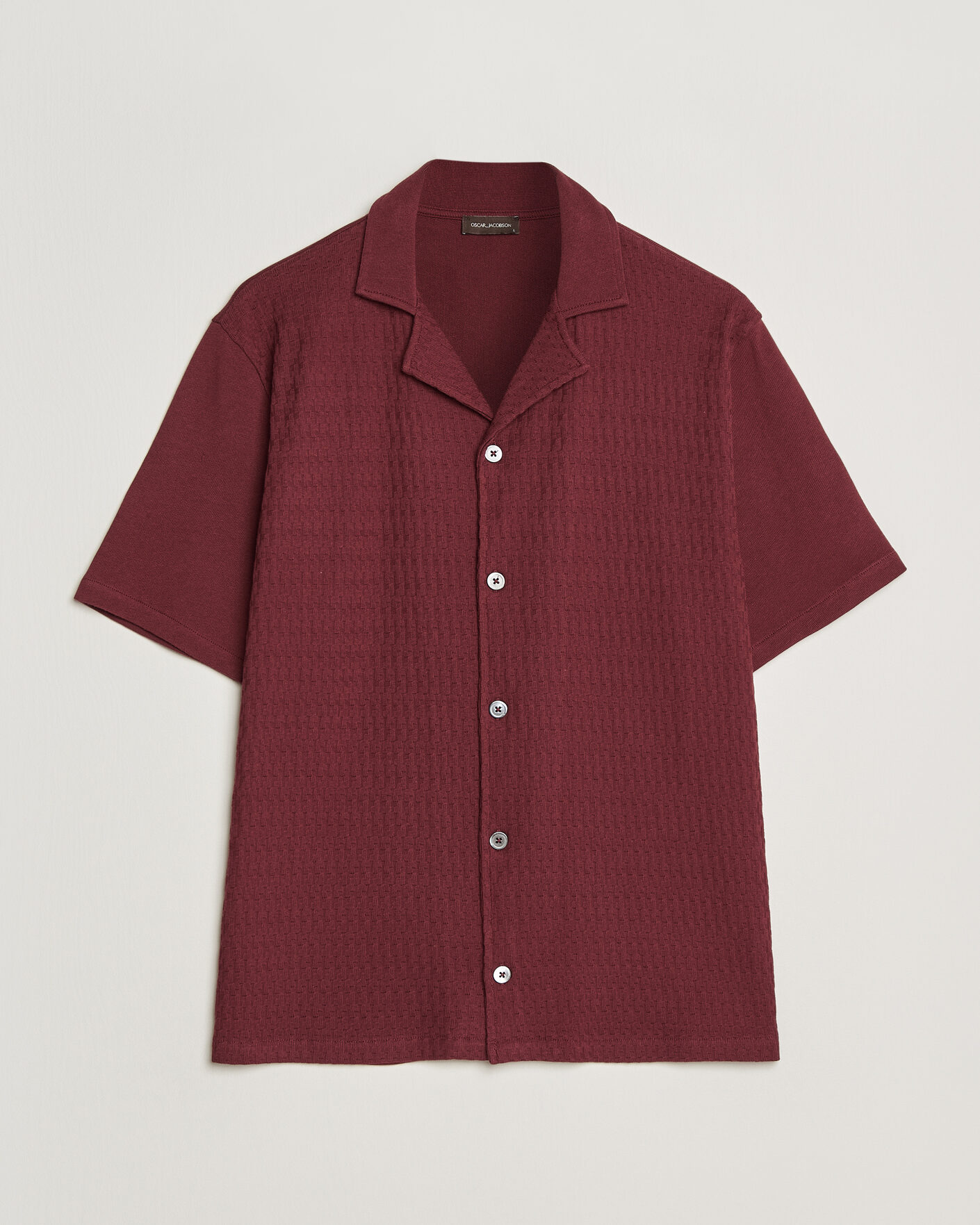 Uomini | Camicie | Oscar Jacobson | Kirk Knitted Short Sleeve Shirt Wine Red