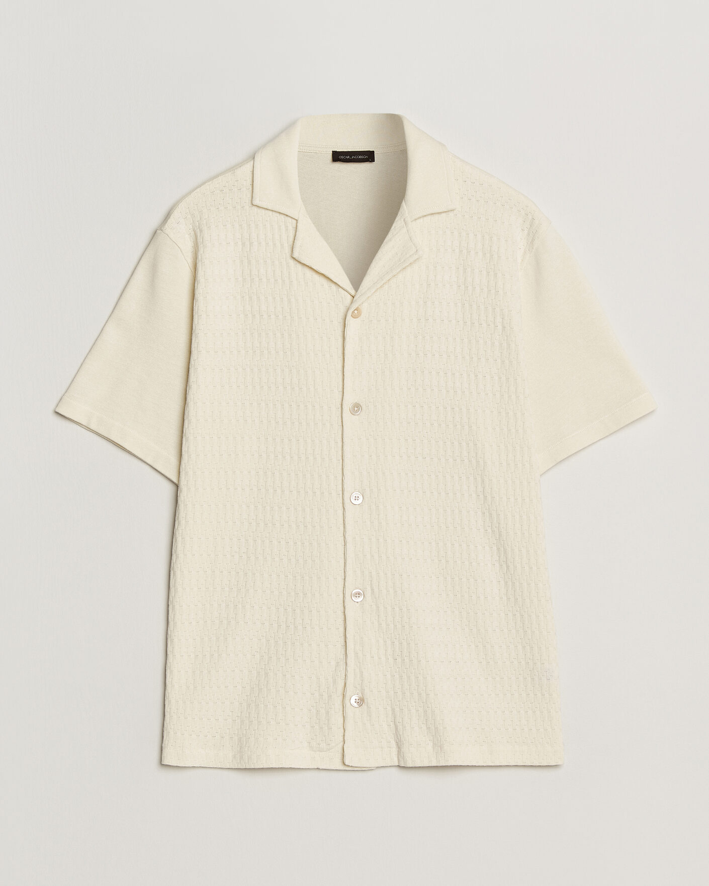 Uomini | Camicie | Oscar Jacobson | Kirk Knitted Short Sleeve Shirt Off White
