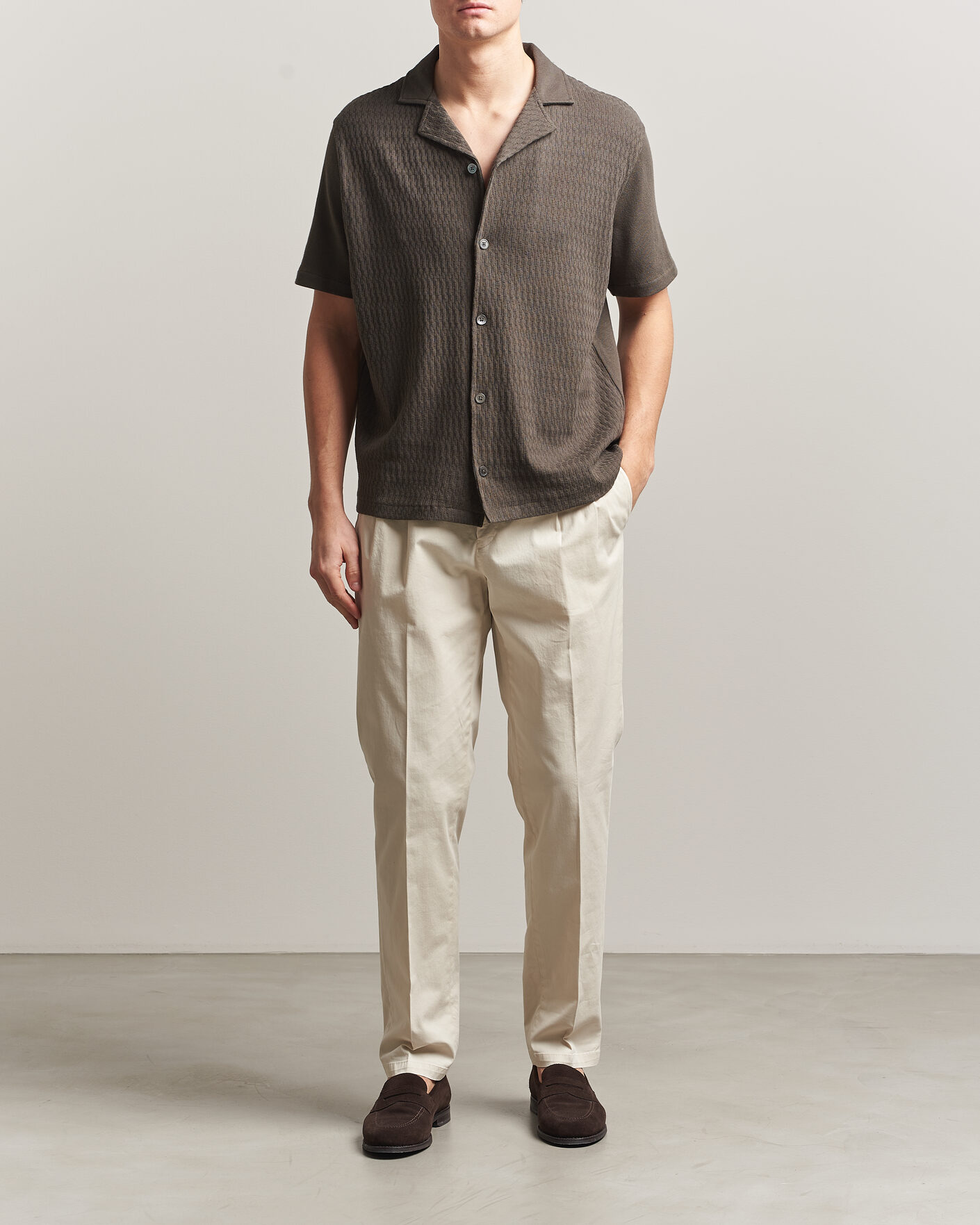 Uomini | Camicie | Oscar Jacobson | Kirk Knitted Short Sleeve Shirt Green