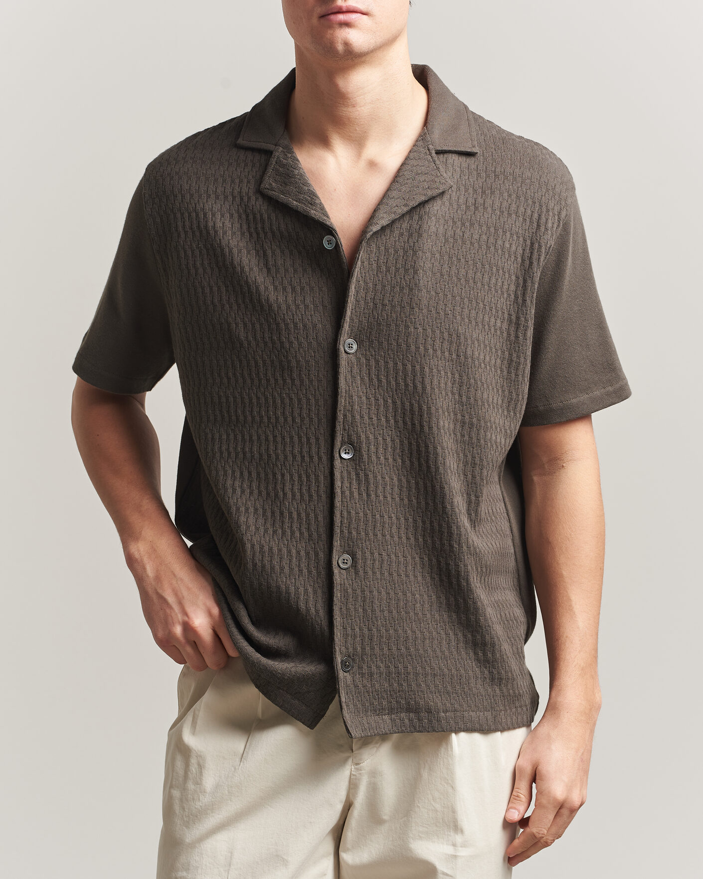 Uomini | Camicie | Oscar Jacobson | Kirk Knitted Short Sleeve Shirt Green