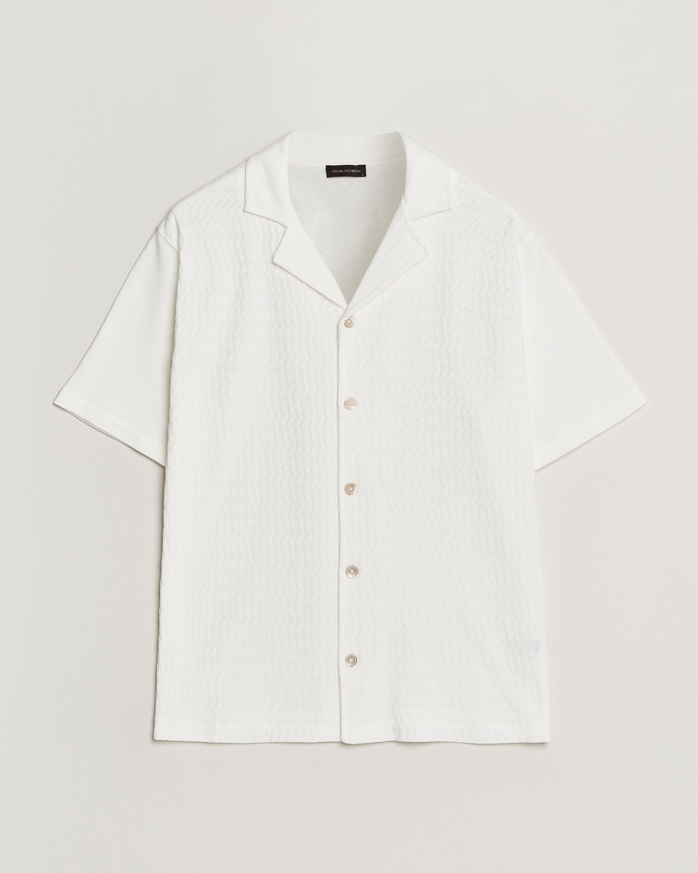 Uomini | Camicie | Oscar Jacobson | Kirk Knitted Short Sleeve Shirt Snow White