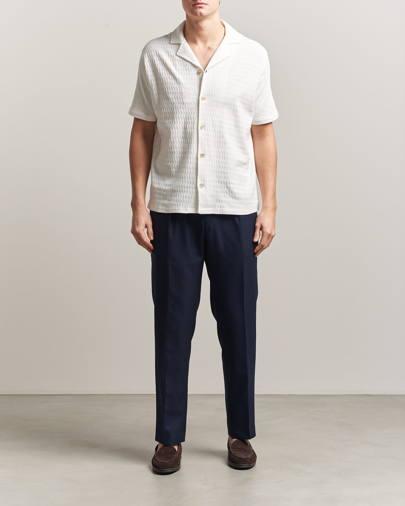 Uomini | Camicie | Oscar Jacobson | Kirk Knitted Short Sleeve Shirt Snow White