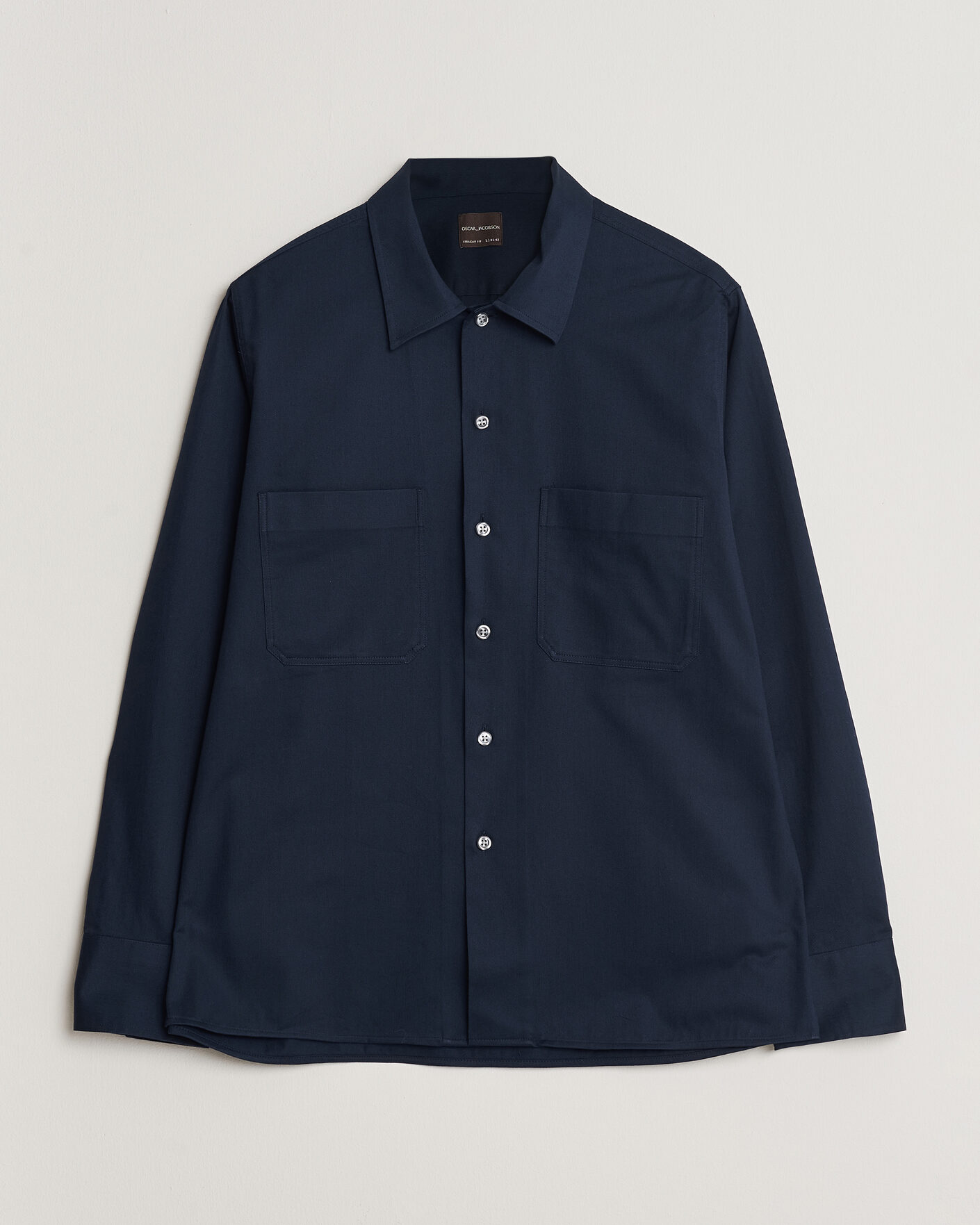 Uomini | Camicie | Oscar Jacobson | Straight Fit Bowling Collar Cotton Shirt Navy