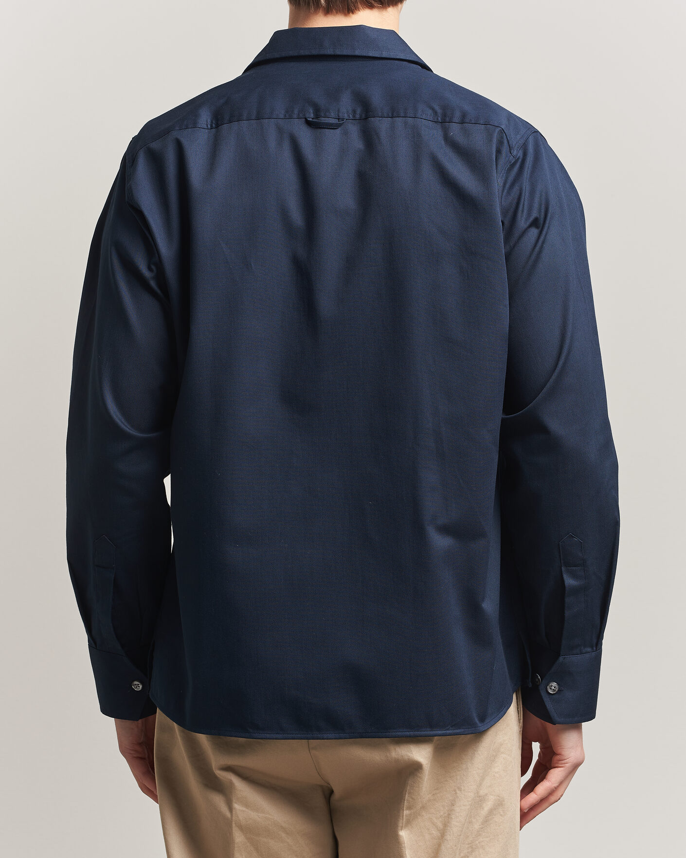 Uomini | Camicie | Oscar Jacobson | Straight Fit Bowling Collar Cotton Shirt Navy