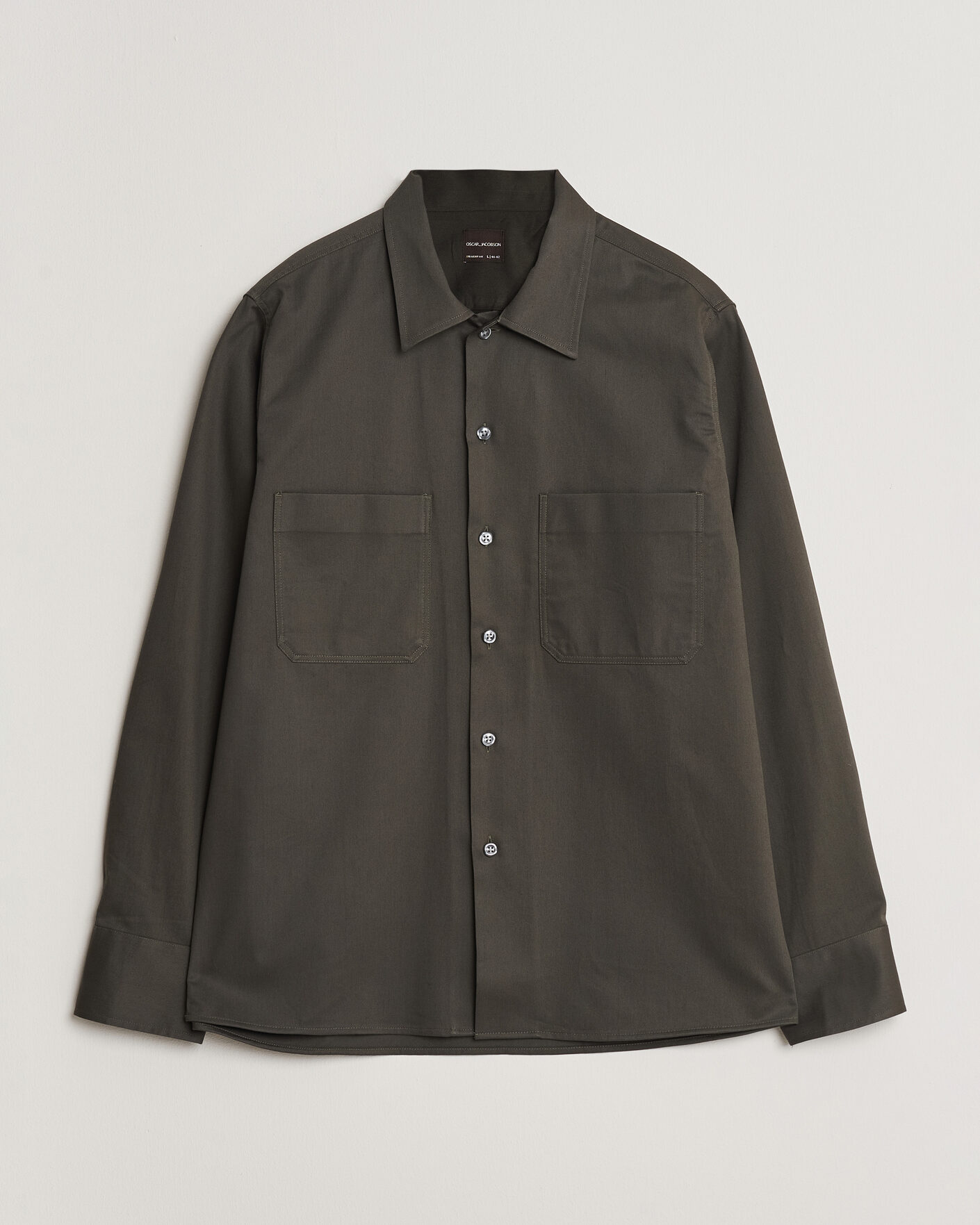 Uomini | Camicie | Oscar Jacobson | Straight Fit Bowling Collar Cotton Shirt Olive