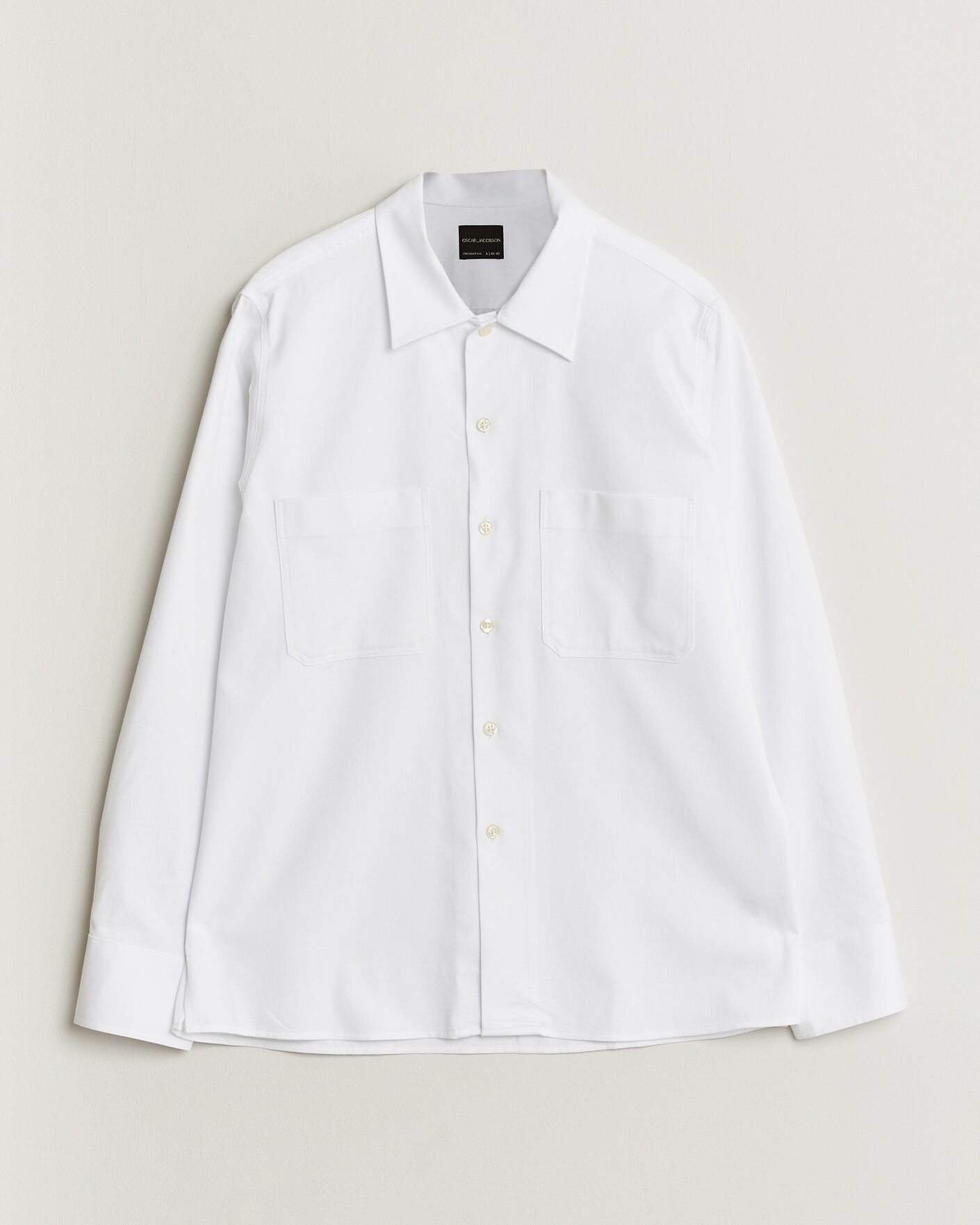 Uomini | Camicie | Oscar Jacobson | Straight Fit Bowling Collar Cotton Shirt White