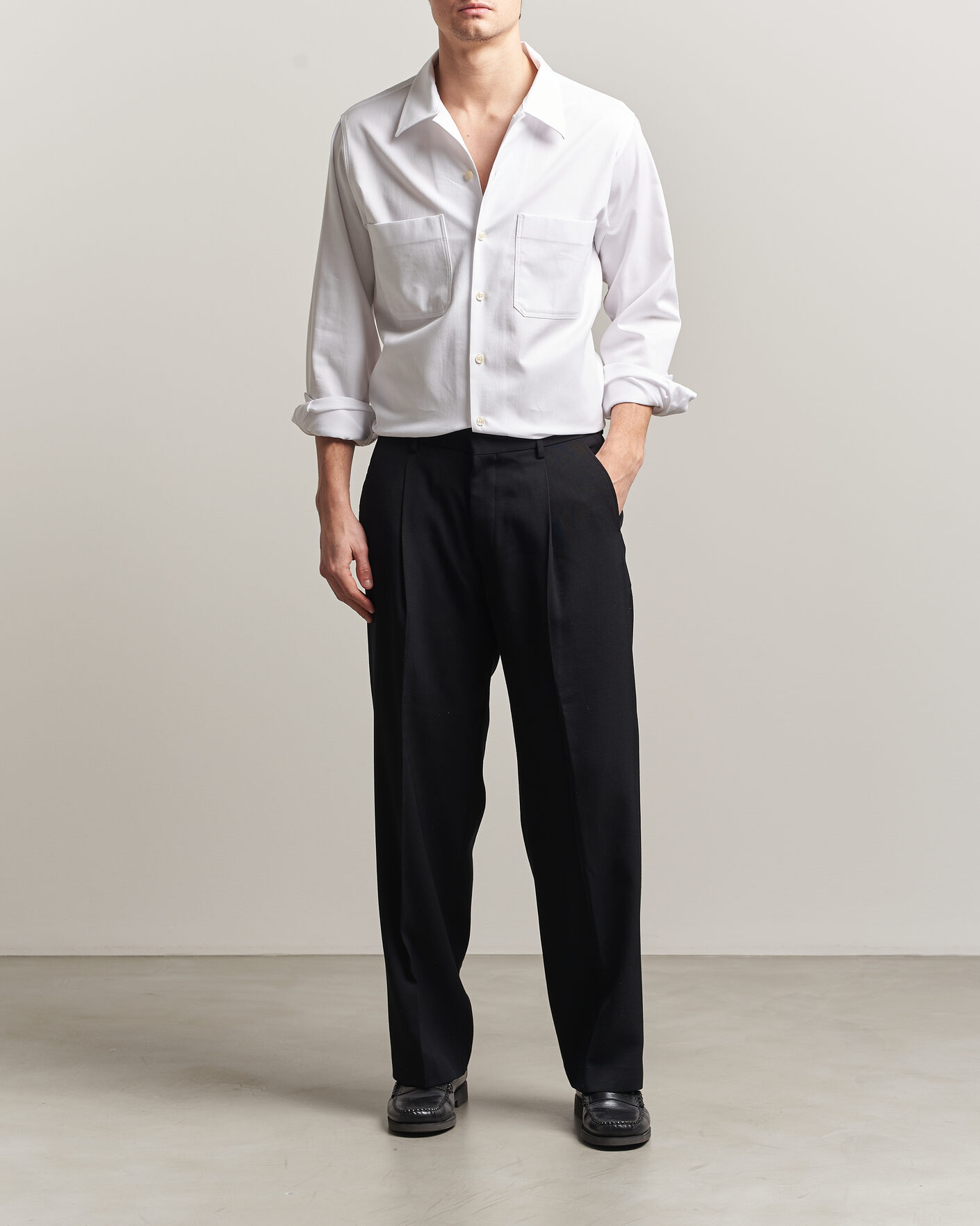 Uomini | Camicie | Oscar Jacobson | Straight Fit Bowling Collar Cotton Shirt White
