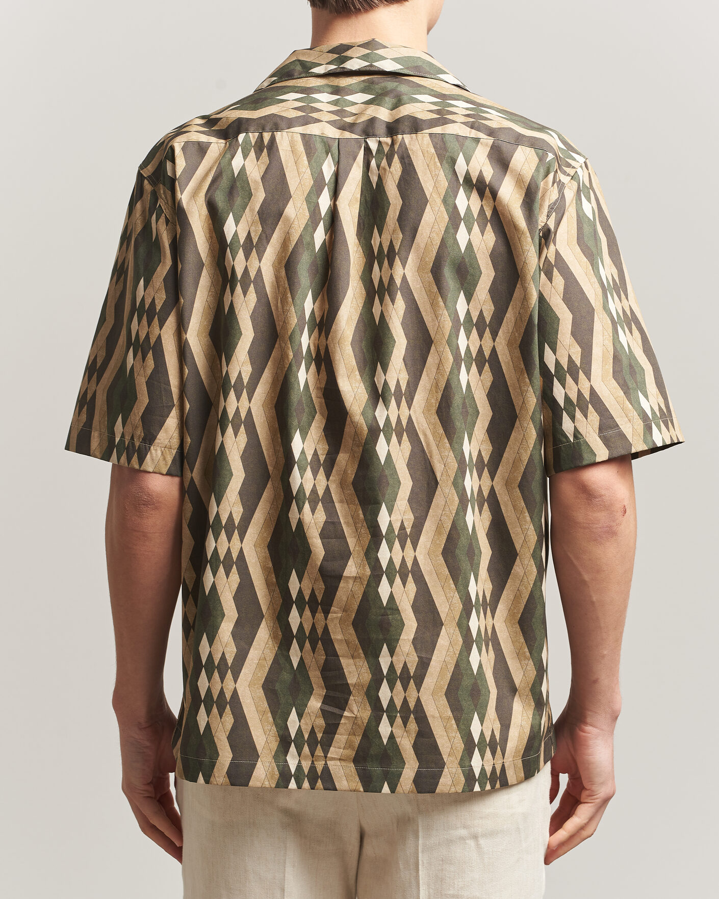 Uomini | Camicie | Oscar Jacobson | Reg Fit Cuban Printed Short Sleeve Shirt Olive