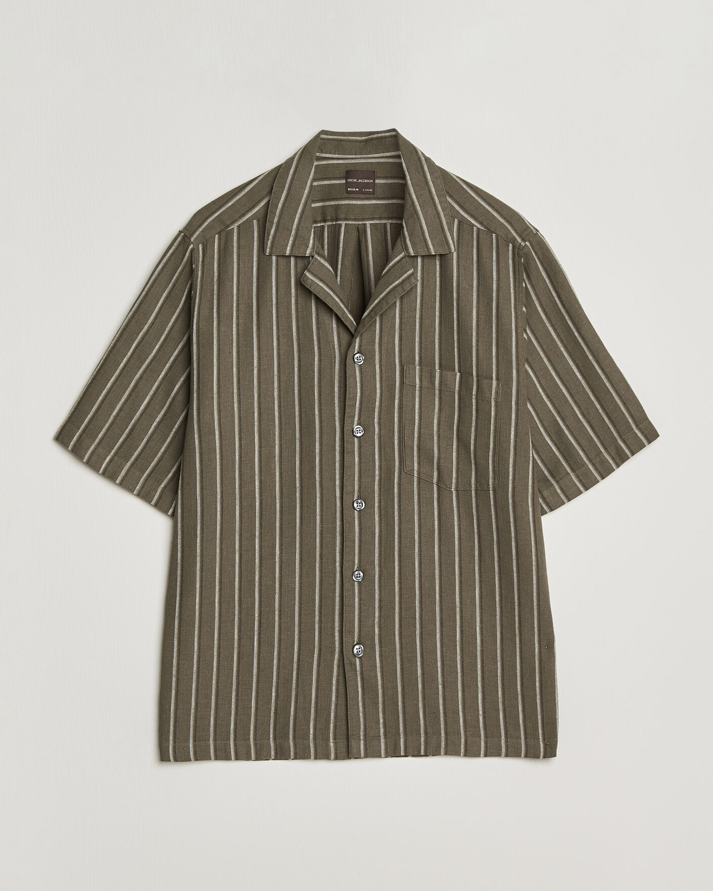 Uomini | Camicie | Oscar Jacobson | Reg Fit Cuban Herringbone Short Sleeve Shirt Green
