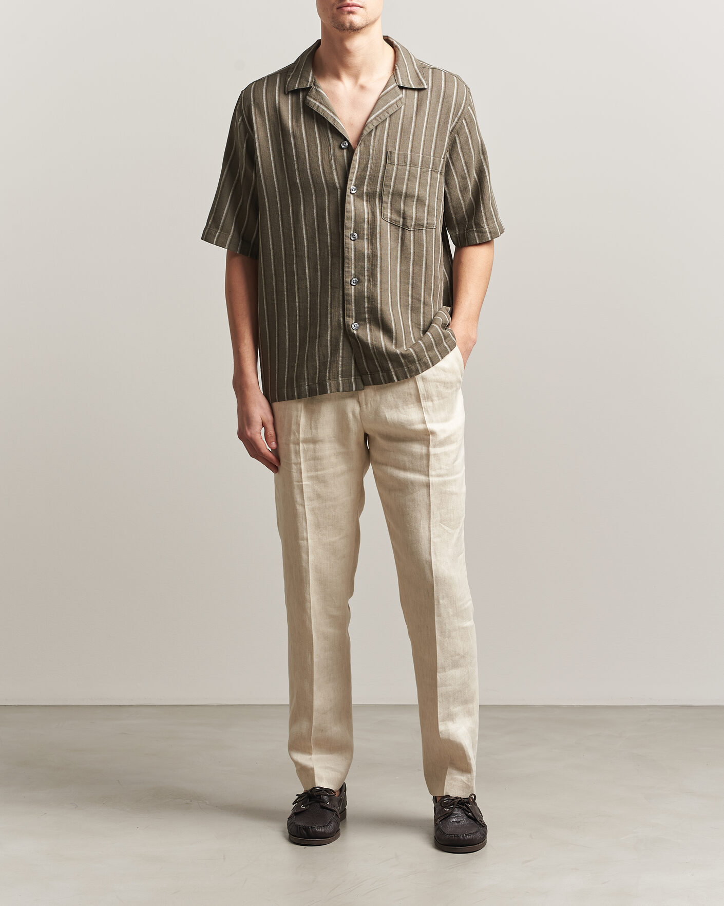 Uomini | Camicie | Oscar Jacobson | Reg Fit Cuban Herringbone Short Sleeve Shirt Green