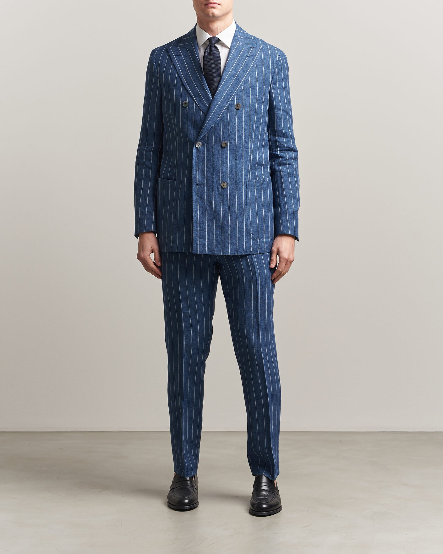 Uomini | Blazers | Oscar Jacobson | Farrys Patch Striped Linen Blazer Blue