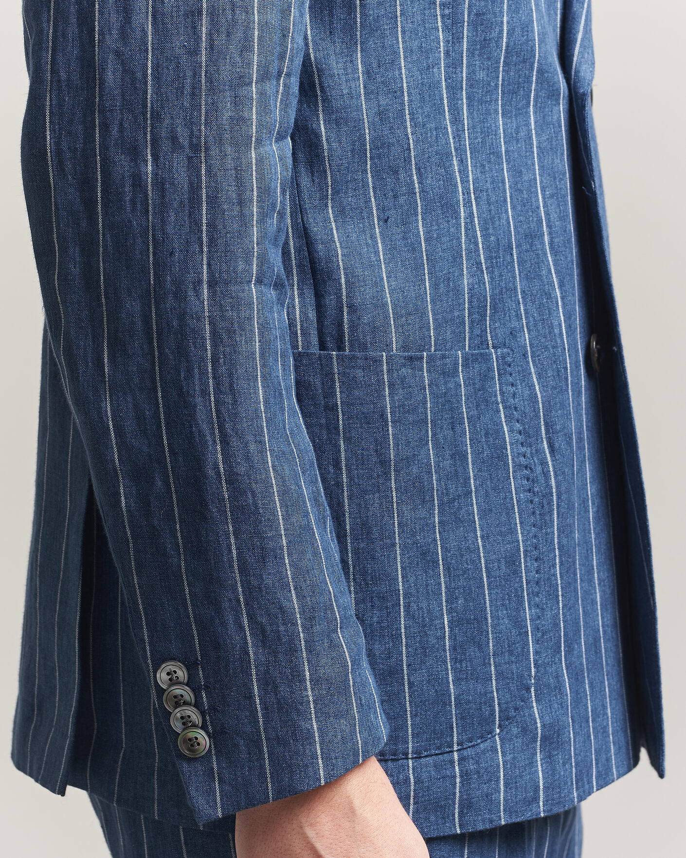 Uomini | Blazers | Oscar Jacobson | Farrys Patch Striped Linen Blazer Blue
