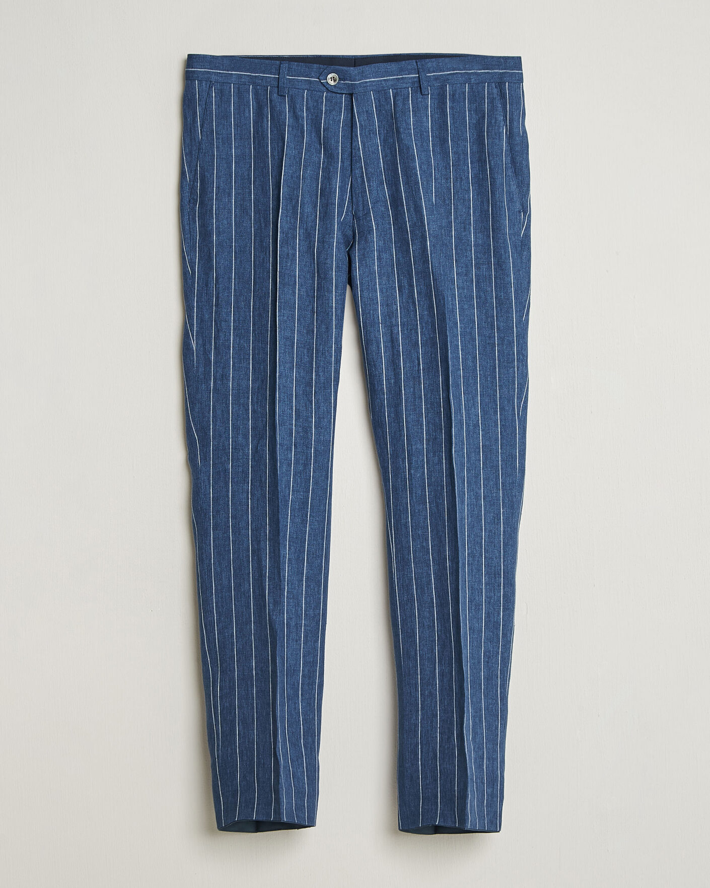 Uomini | Pantaloni | Oscar Jacobson | Dandy Striped Linen Trousers Blue