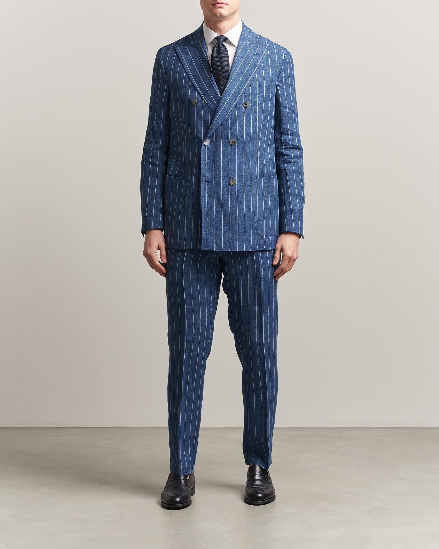 Uomini | Pantaloni | Oscar Jacobson | Dandy Striped Linen Trousers Blue