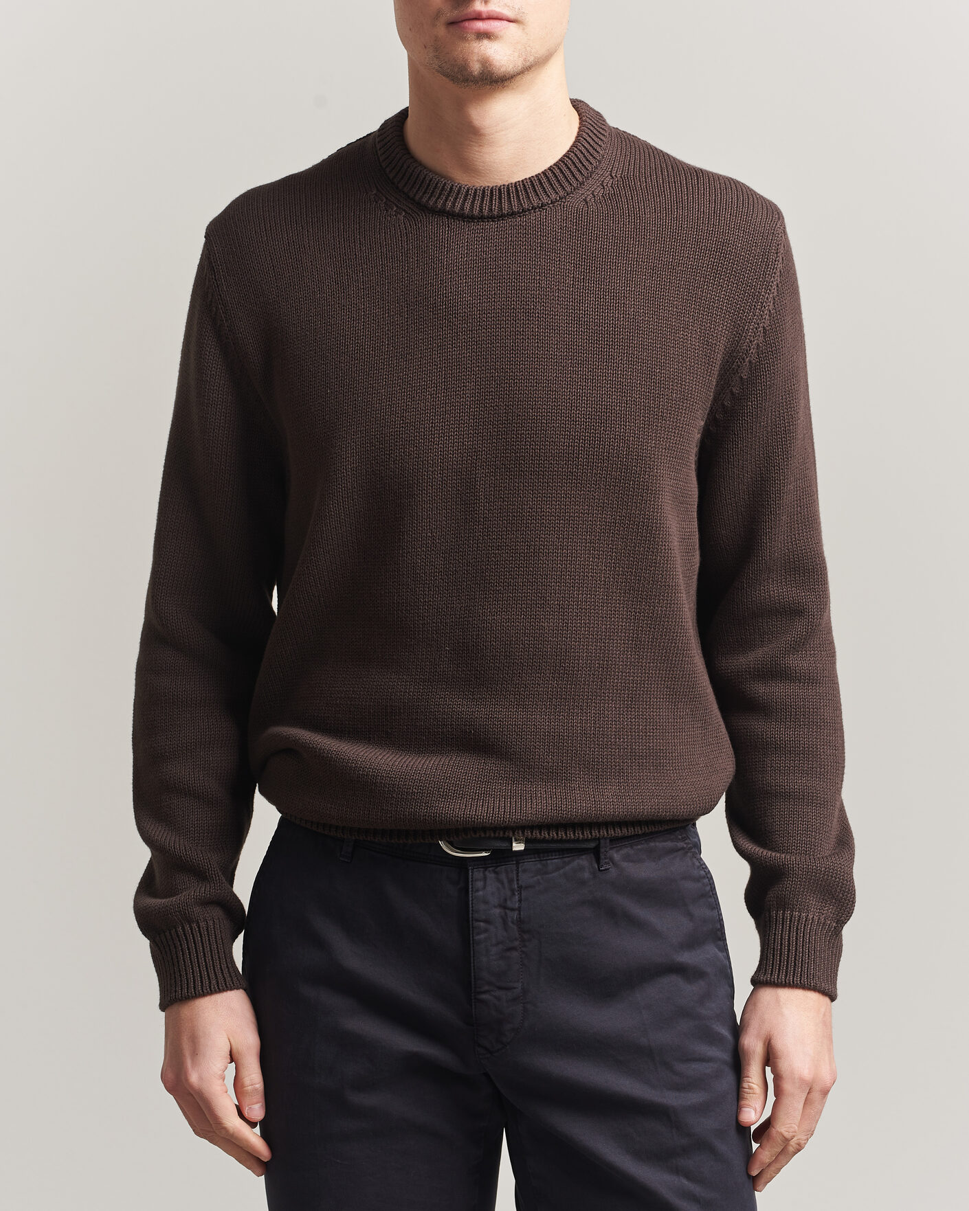 Uomini | Maglieria | Zanone | Soft Cotton Crew Neck Sweater Chocolate