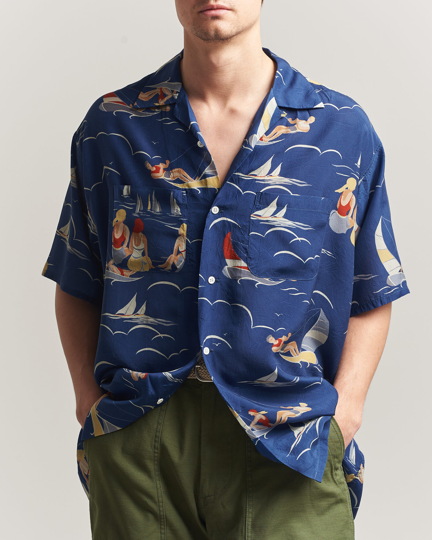 Uomini | Camicie | BEAMS PLUS | Holiday Print Camp Shirt Navy