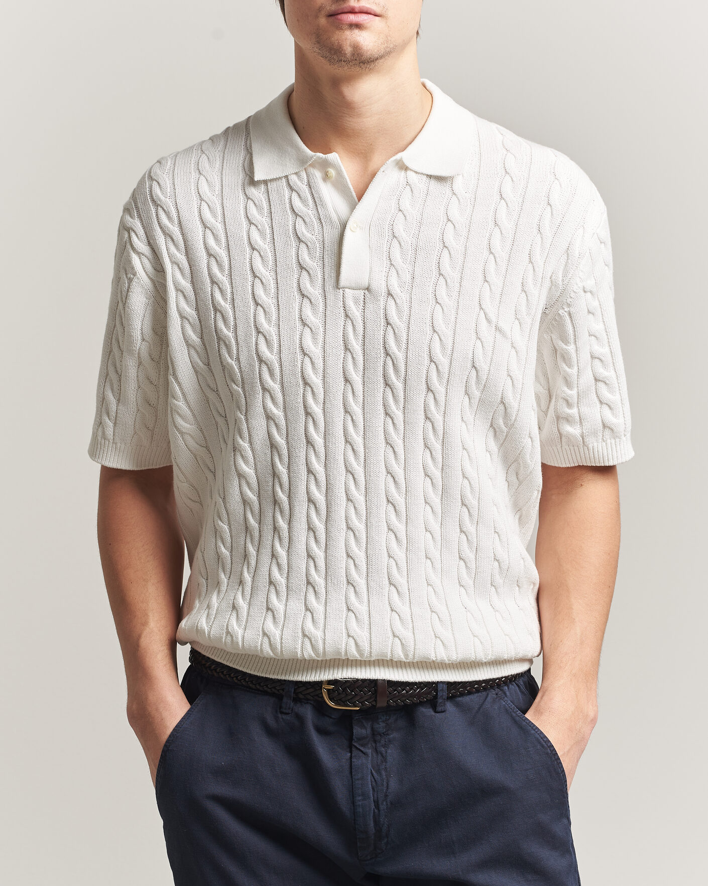 Uomini | Polo | BEAMS PLUS | Short Sleeve Cable Polo White