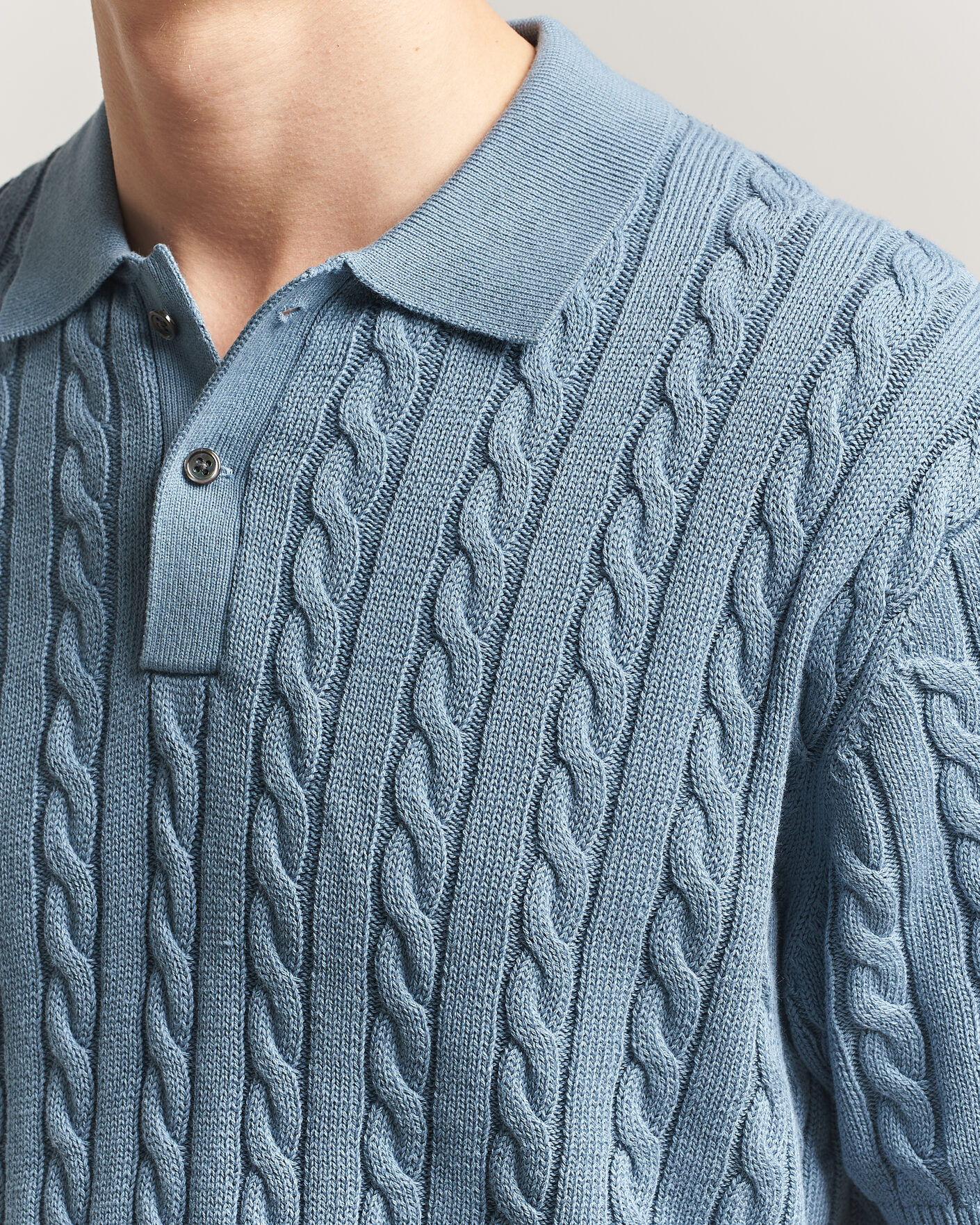 Uomini | Polo | BEAMS PLUS | Short Sleeve Cable Polo Blue 