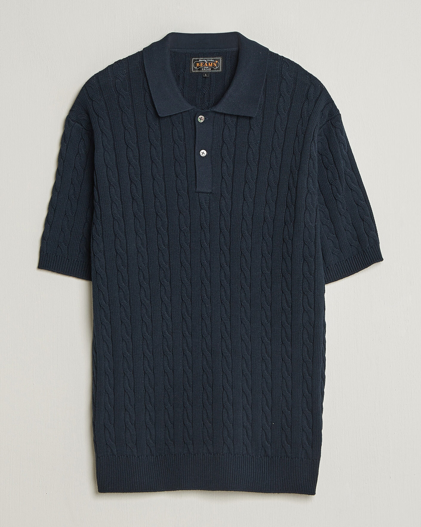Uomini | Polo | BEAMS PLUS | Short Sleeve Cable Polo Navy