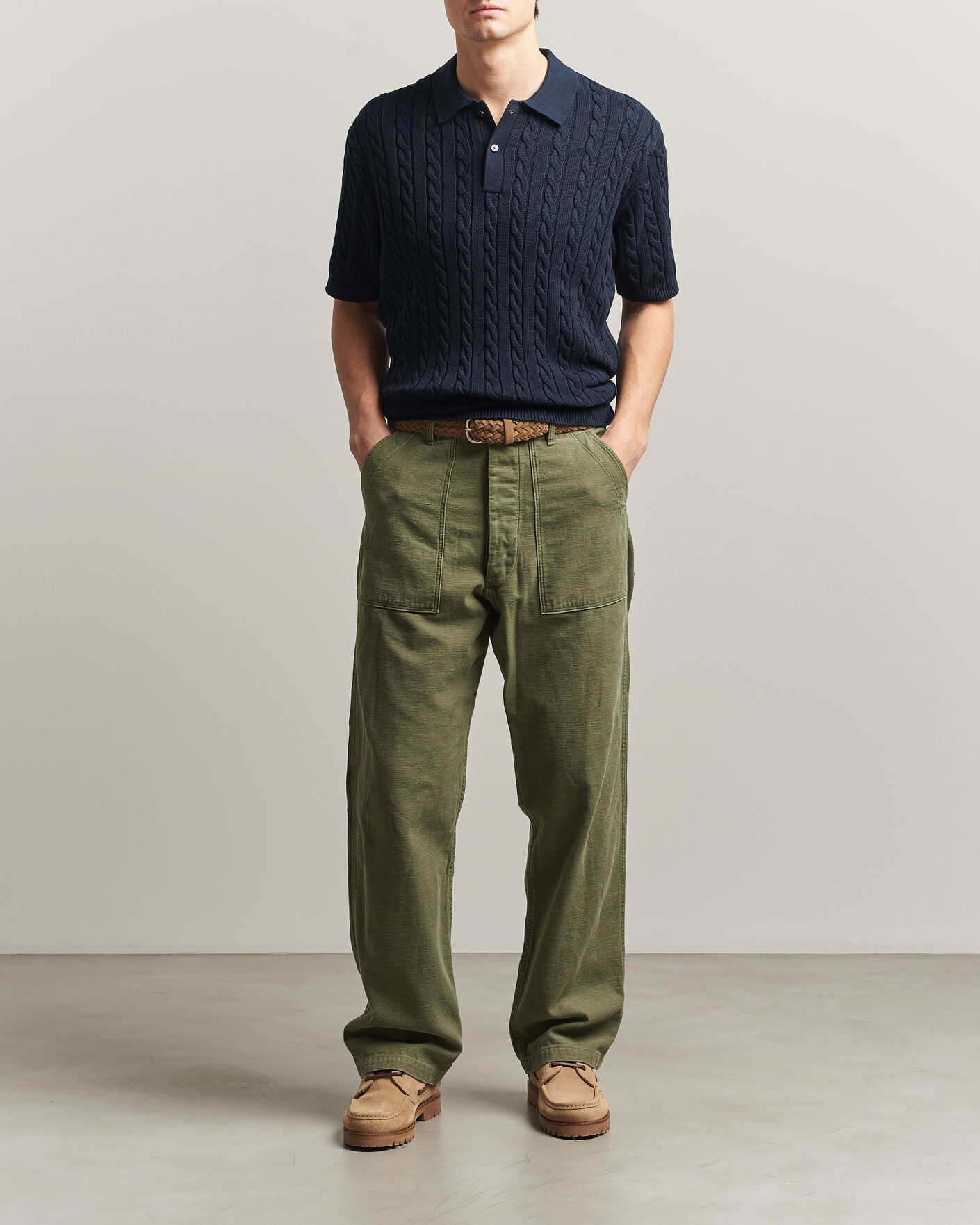 Uomini | Polo | BEAMS PLUS | Short Sleeve Cable Polo Navy
