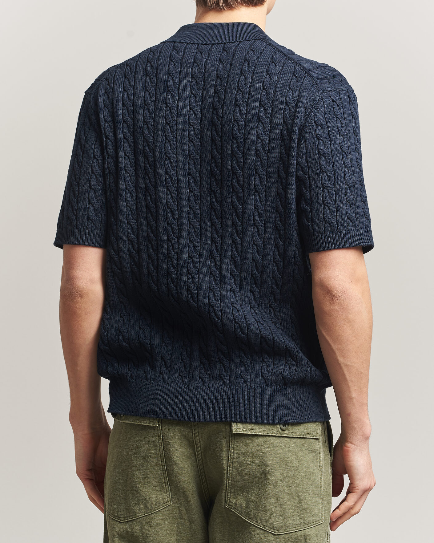 Uomini | Polo | BEAMS PLUS | Short Sleeve Cable Polo Navy