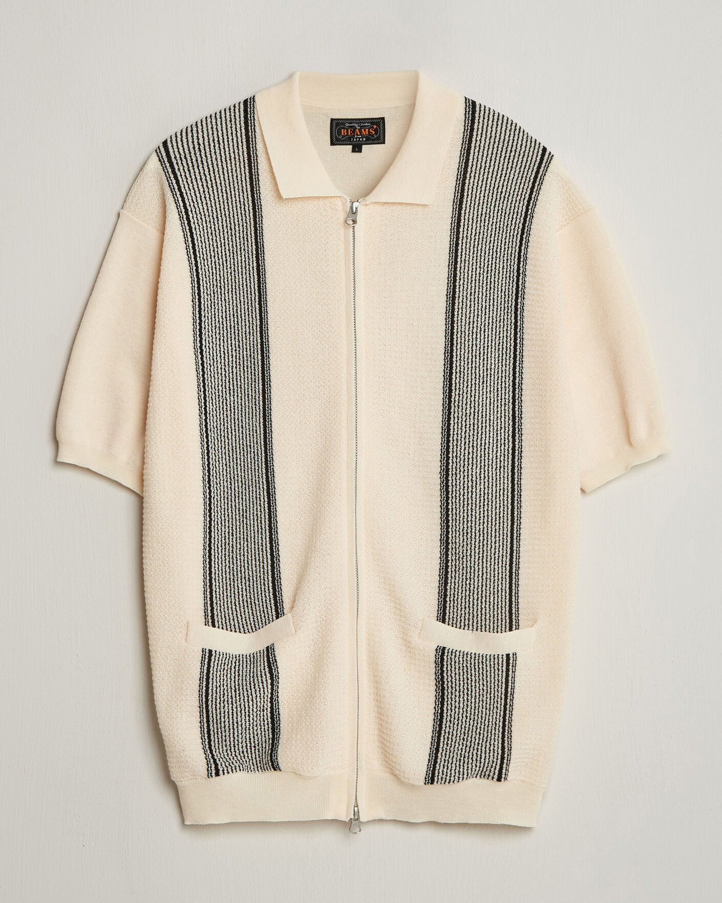 Uomini | Polo | BEAMS PLUS | Zip Knit Striped Polo Off White