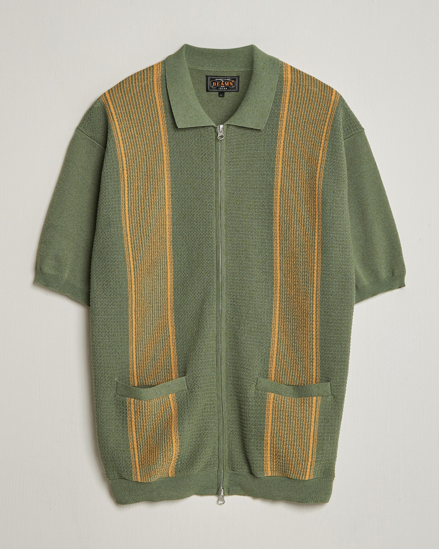 Uomini | Polo | BEAMS PLUS | Zip Knit Striped Polo Olive