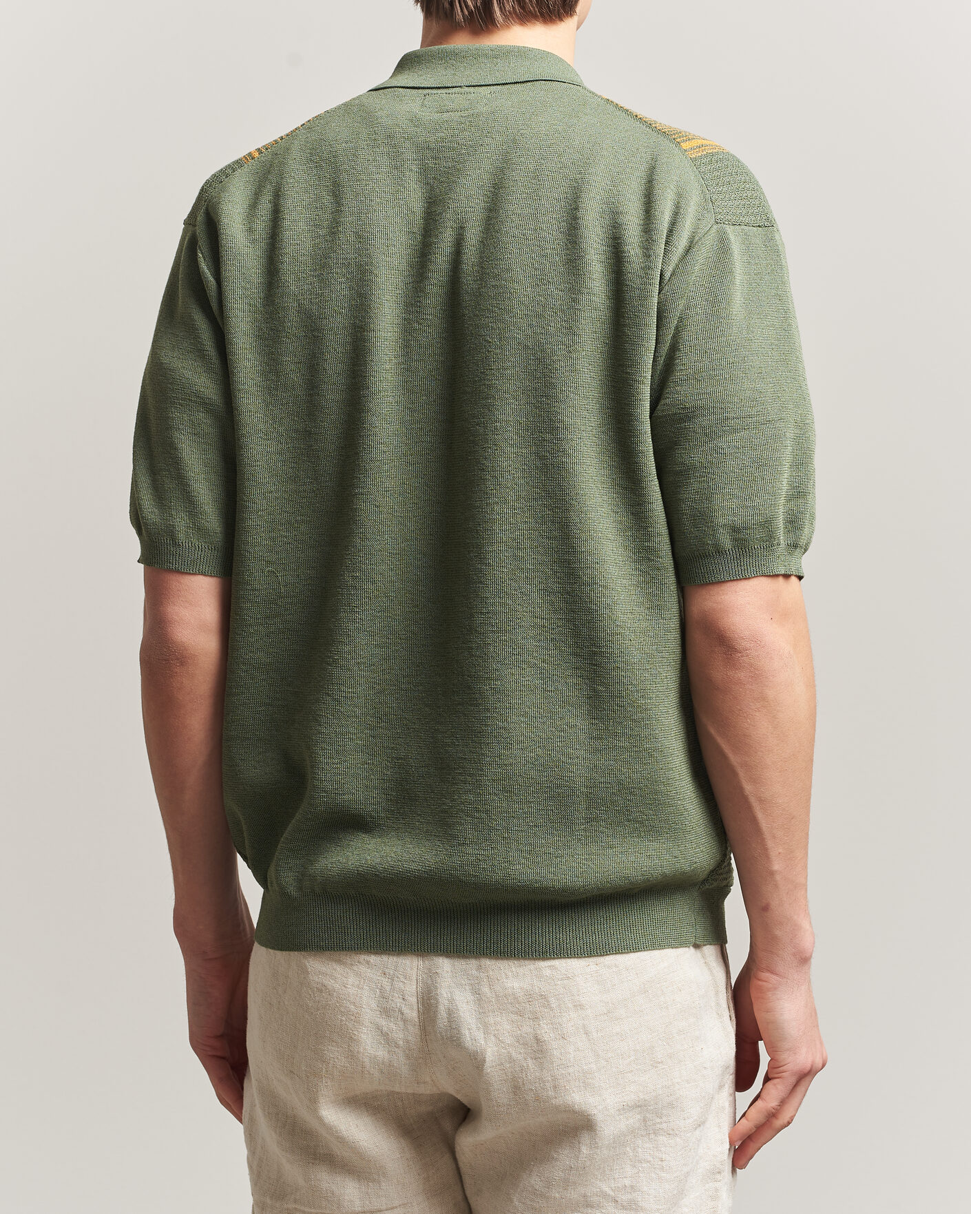 Uomini | Polo | BEAMS PLUS | Zip Knit Striped Polo Olive