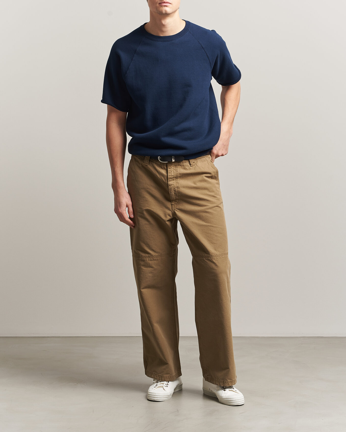 Uomini | T-shirt | BEAMS PLUS | Short Sleeve Cut Off Sweat Navy