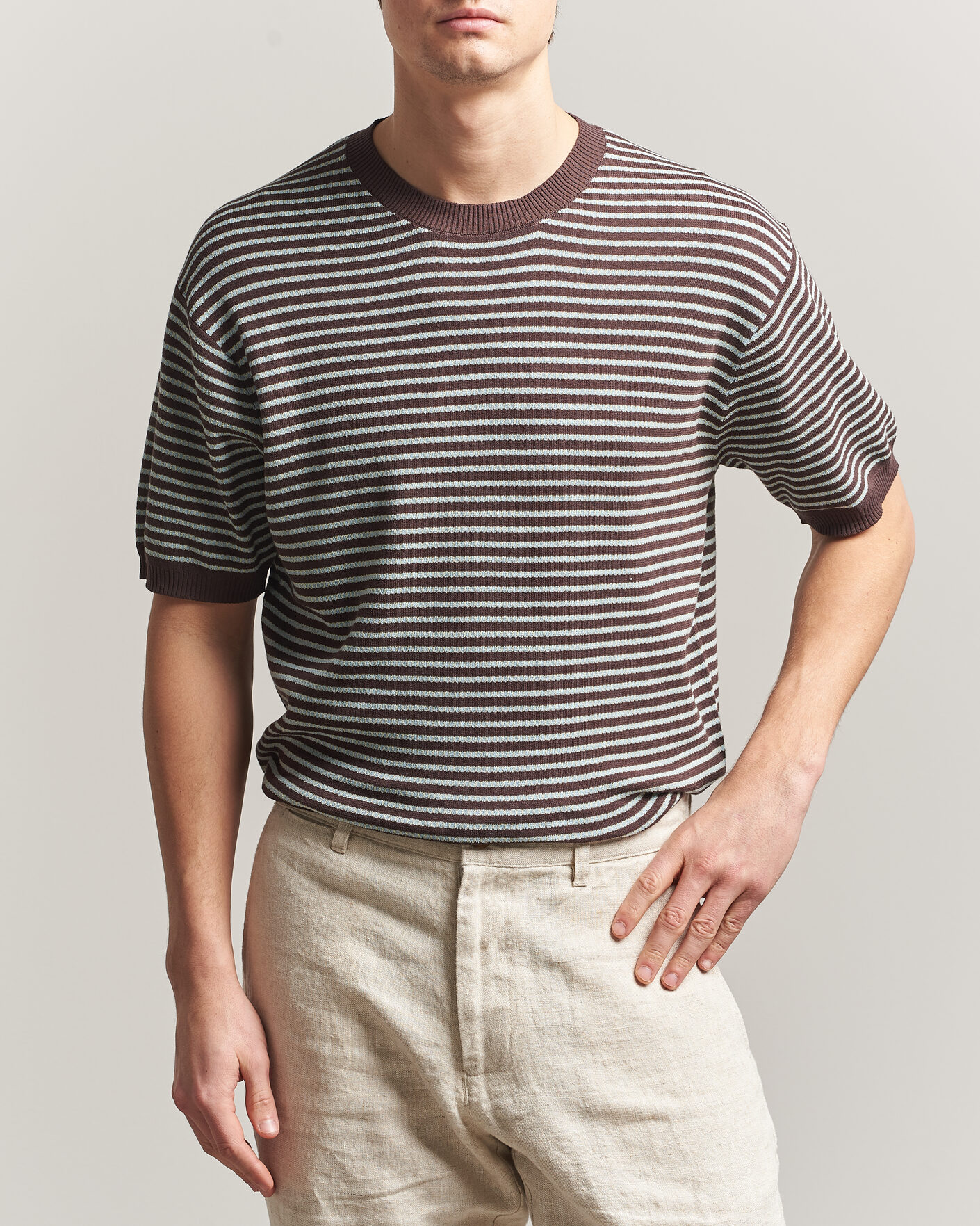Uomini | T-shirt | BEAMS PLUS | Jacquard Knit T-Shirt Brown