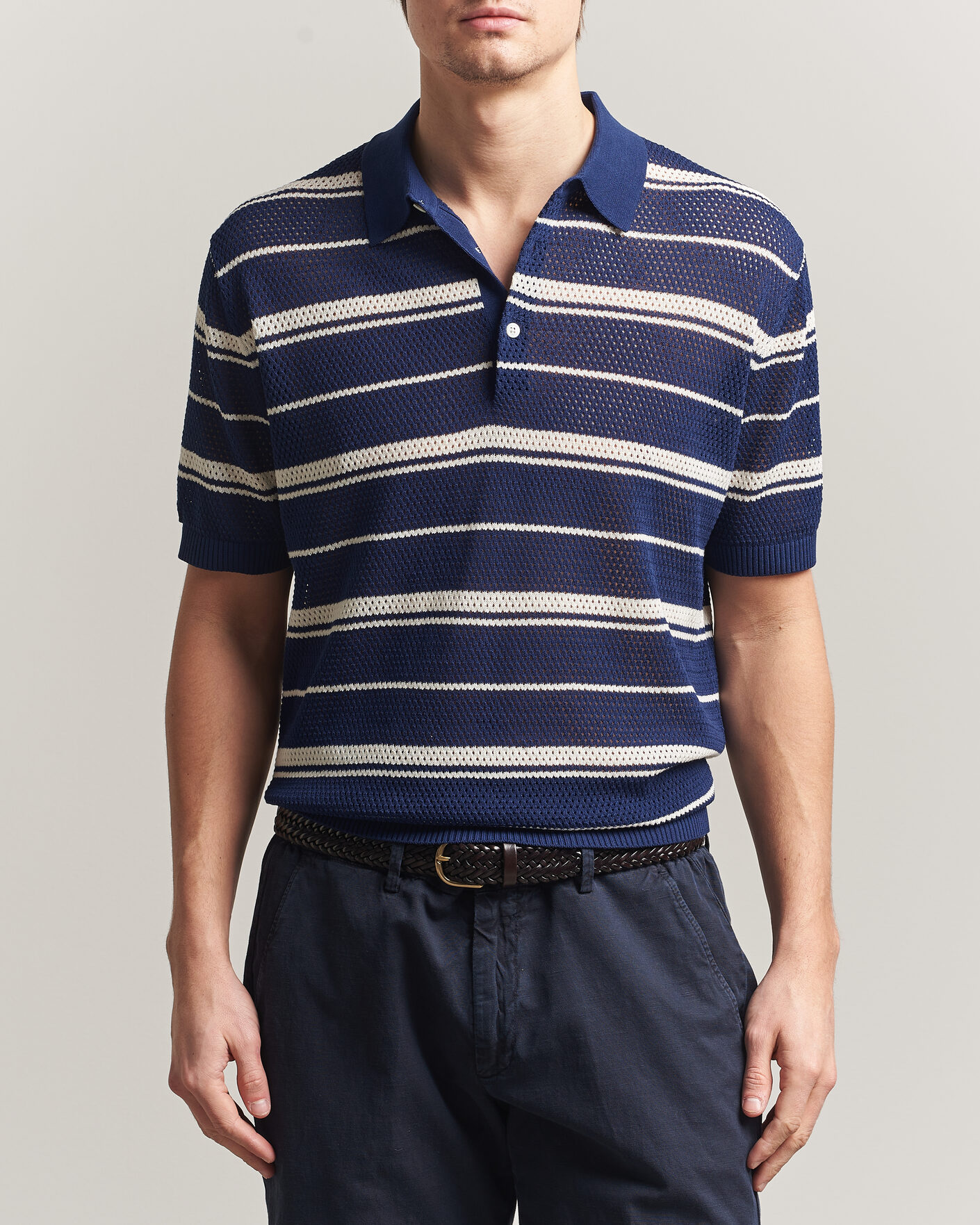 Uomini | Polo | BEAMS PLUS | Short Sleeve Mesh Knit Polo Navy