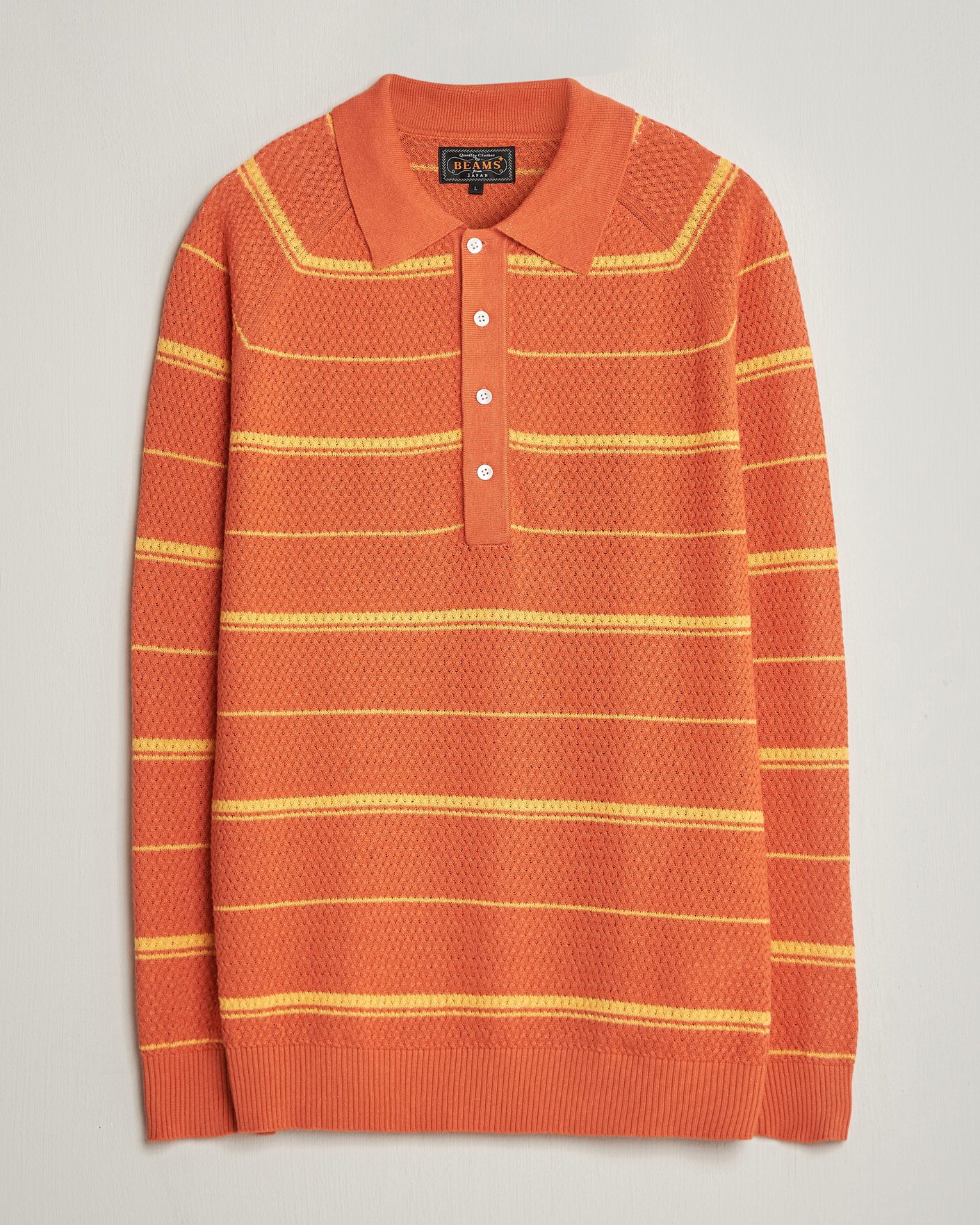 Uomini | Polo | BEAMS PLUS | Long Sleeve Knit Polo Orange Stripe