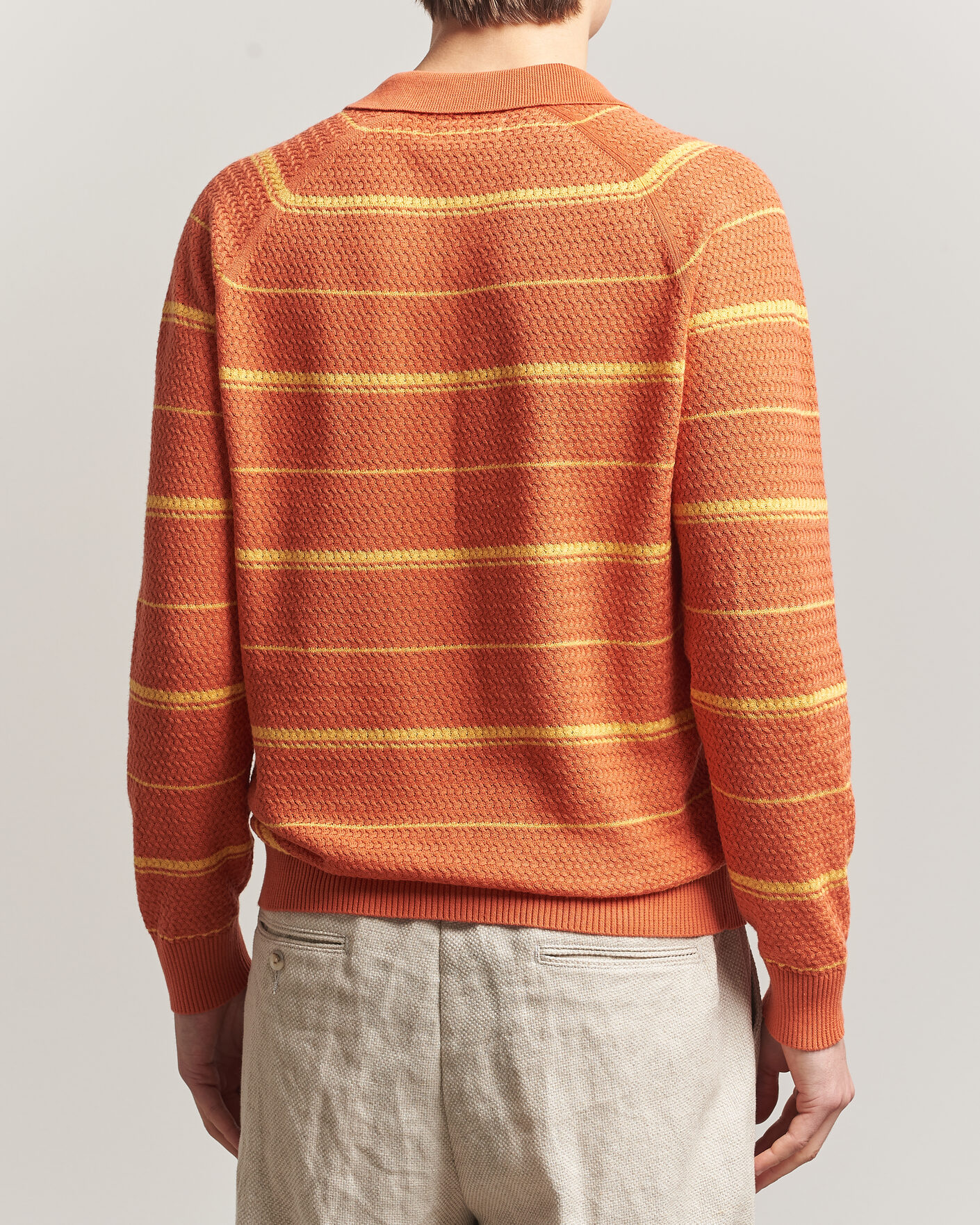 Uomini | Polo | BEAMS PLUS | Long Sleeve Knit Polo Orange Stripe